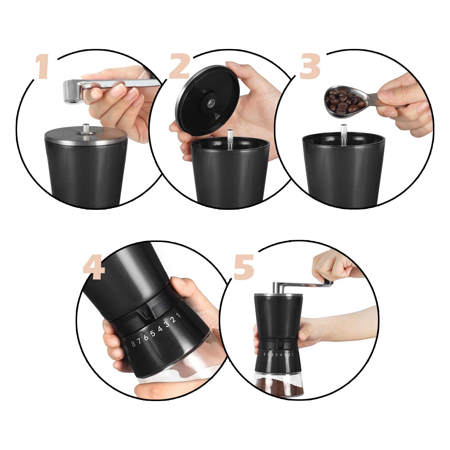 Hand-cranked coffee bean grinder household large-capacity coffee grinder coarse and fine adjustable coffee grinding bottle
