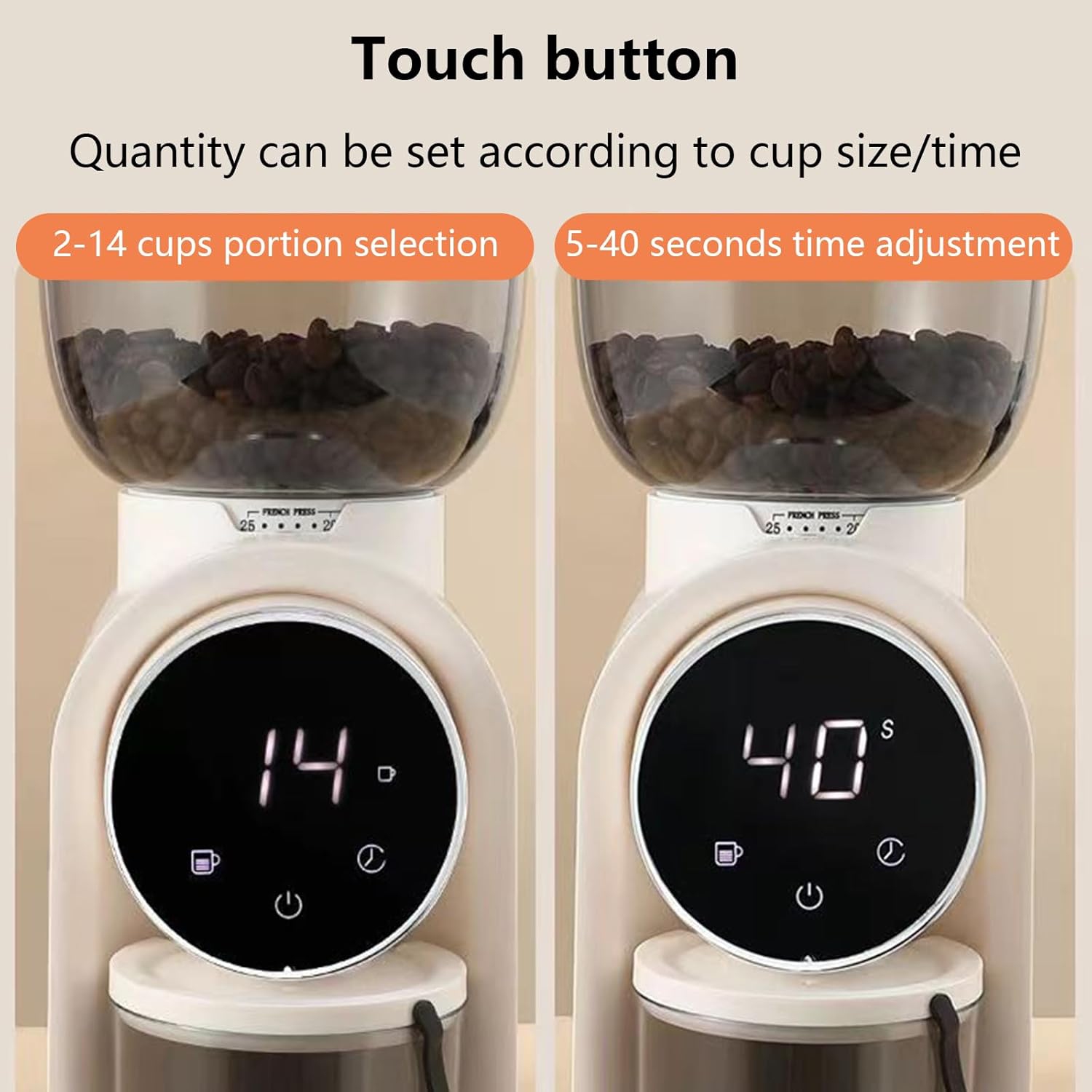 Coffee Grinder, 80W Electric Coffee Maker, Coffee Bean Grinder, 25 Coarse and Fine Settings, for Espresso/Drip Coffee/French Press Coffee/Americano,