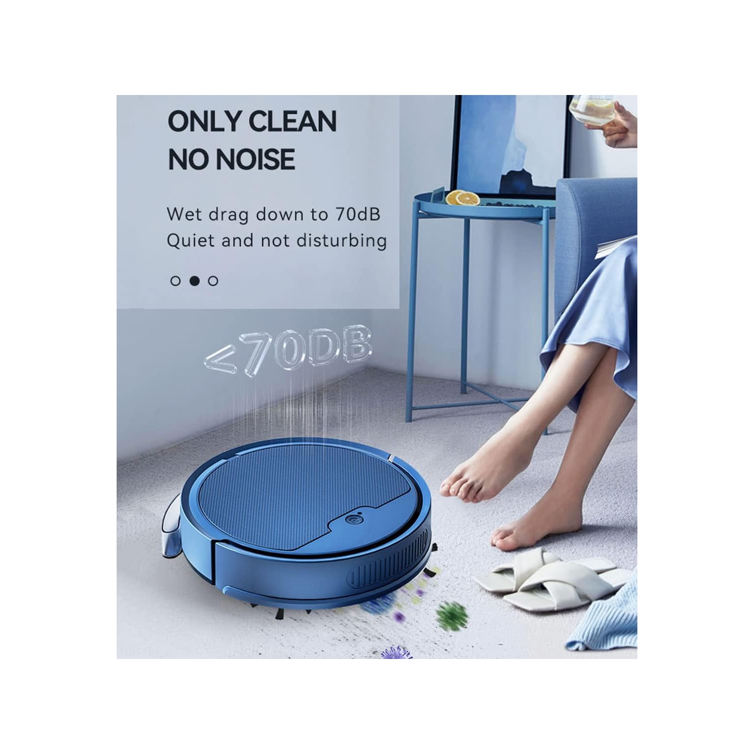 Aspirateur robot à aspiration puissante de 1800Pa, 6,8 cm mince, capteurs antichute, batterie longue durée, nettoyage efficace de la maison