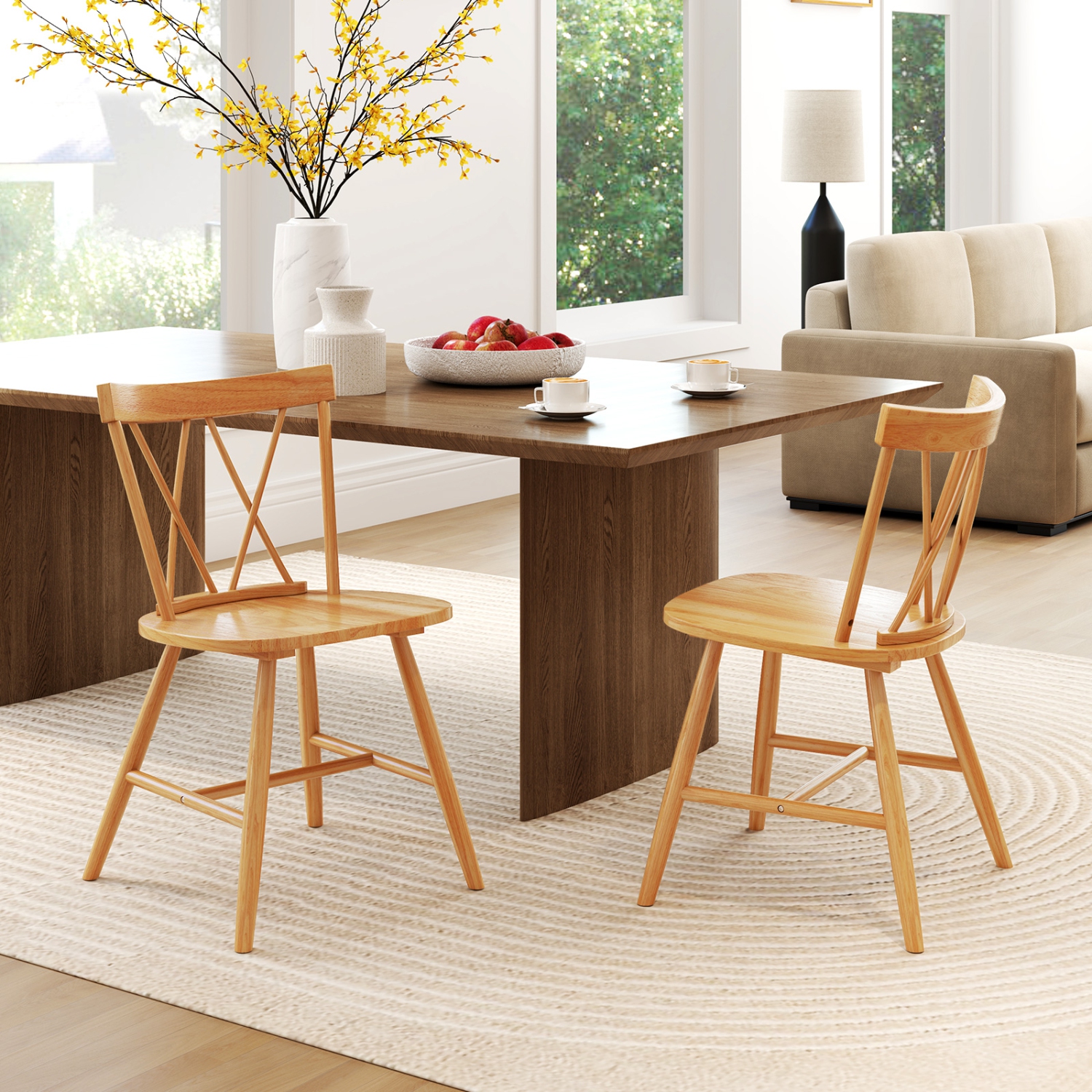 Costway Dining Chairs Set of 2/4 Farmhouse Kitchen Chair with Rubber Wood Frame Black/Natural