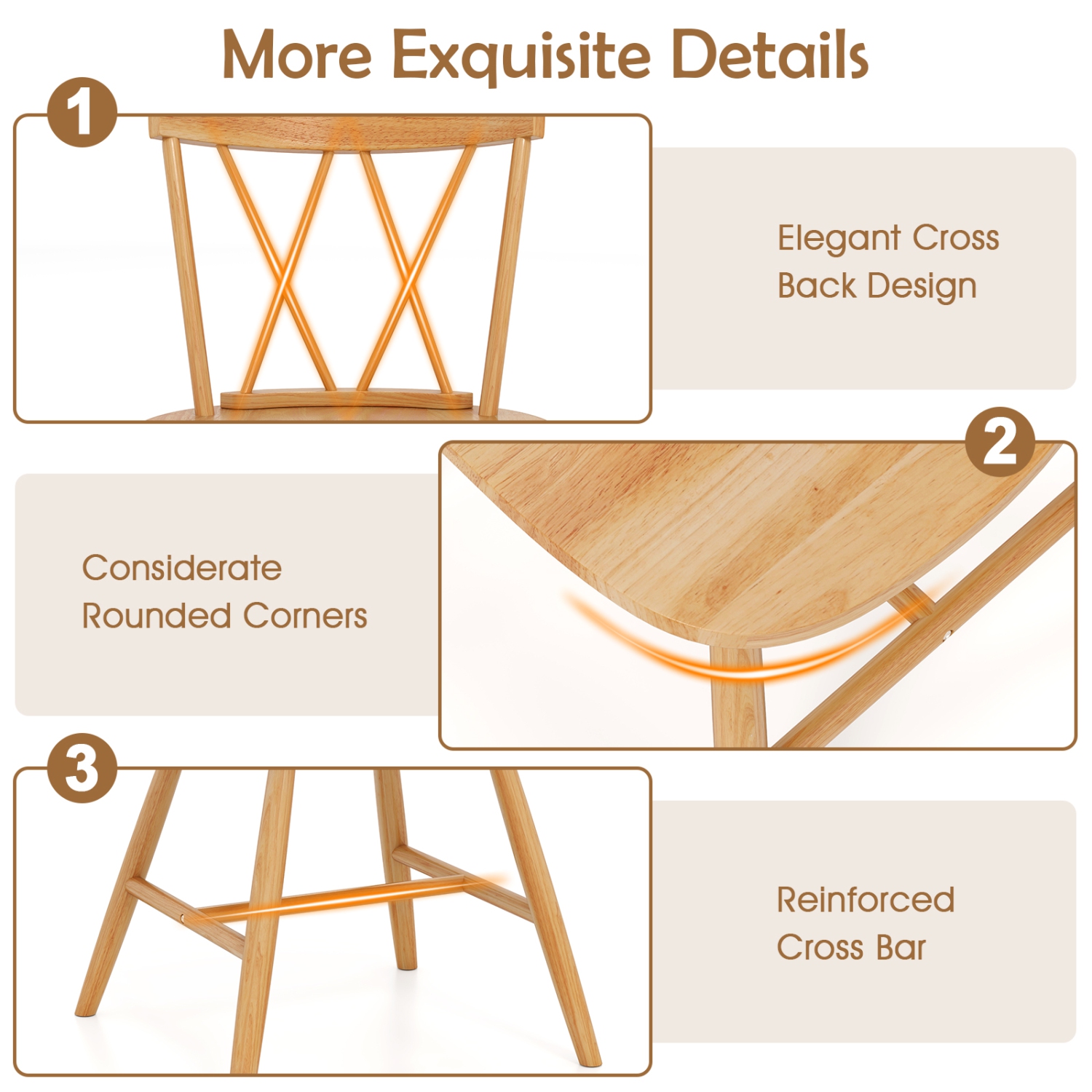 Costway Dining Chairs Set of 2/4 Farmhouse Kitchen Chair with Rubber Wood Frame Black/Natural