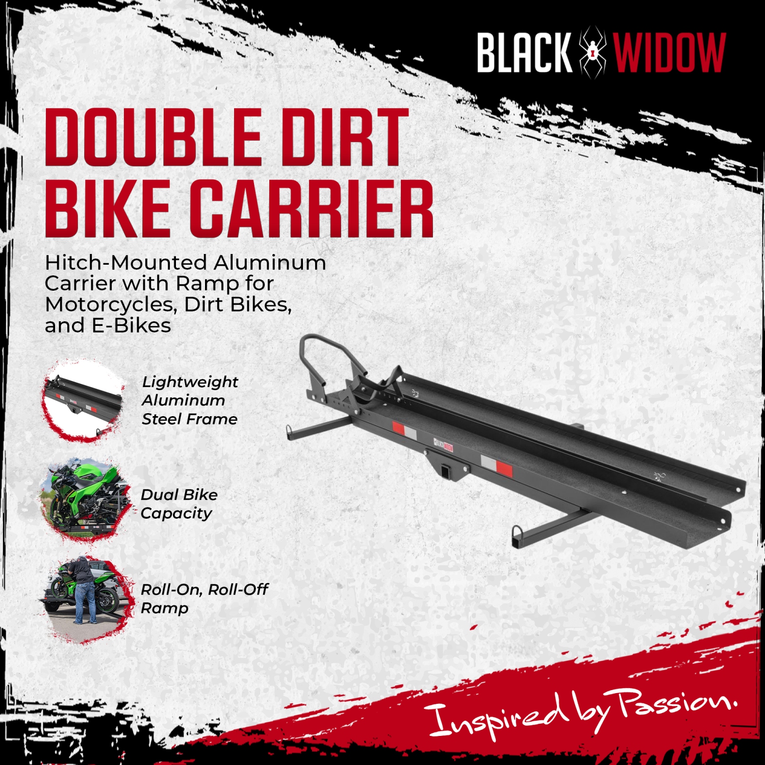 Porte-vélo Black Widow avec rampe pour attelage de 2 po, capacité de 600 lb