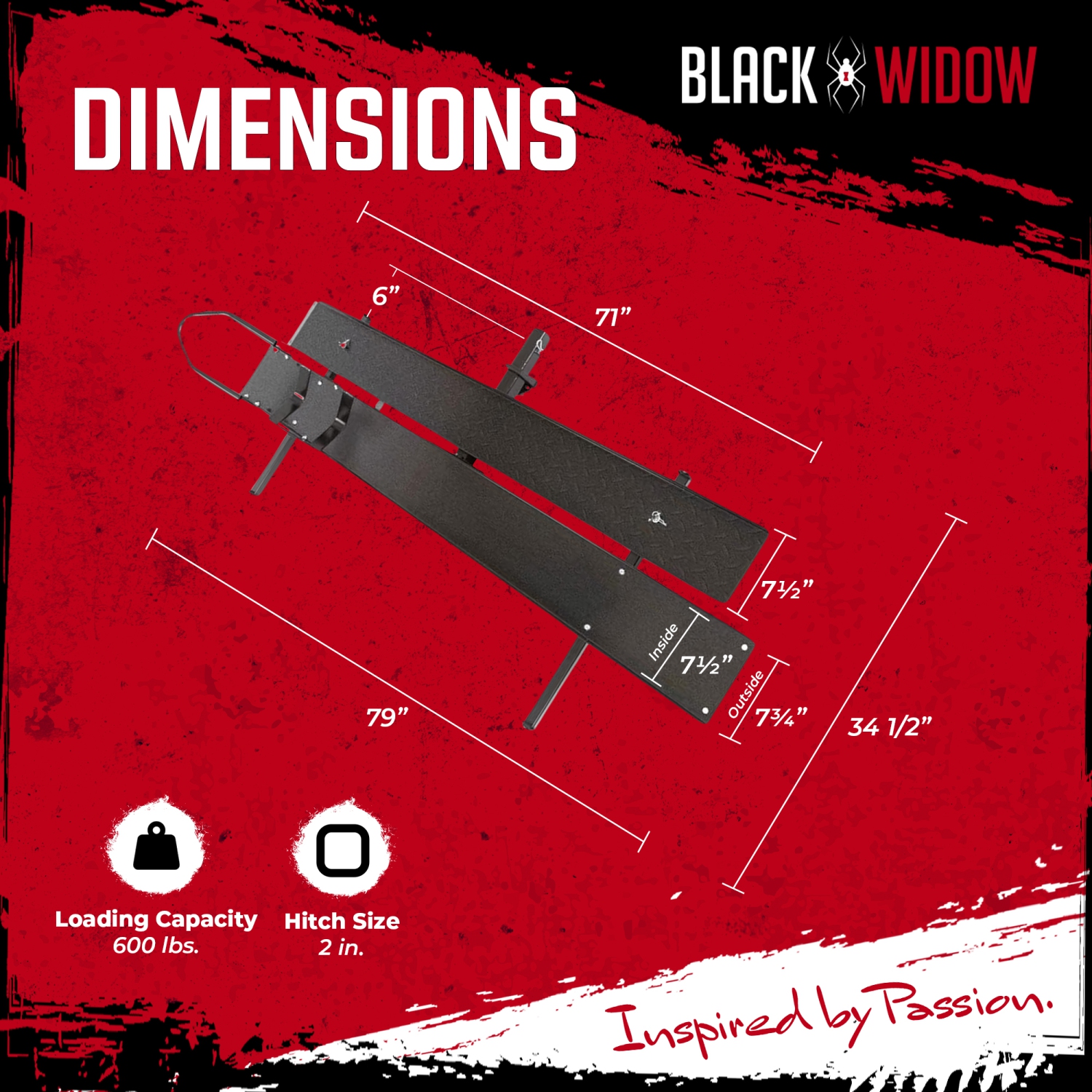 Porte-vélo Black Widow avec rampe pour attelage de 2 po, capacité de 600 lb