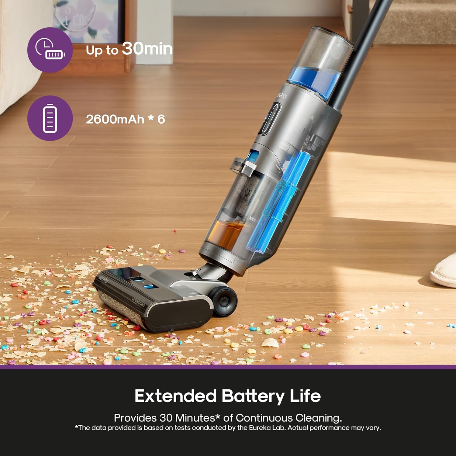 Aspirateur-balai sans fil pour déchets secs et humides d'Eureka, aspirateur et vadrouille autonettoyants, idéal pour les planchers durs, dégâts
