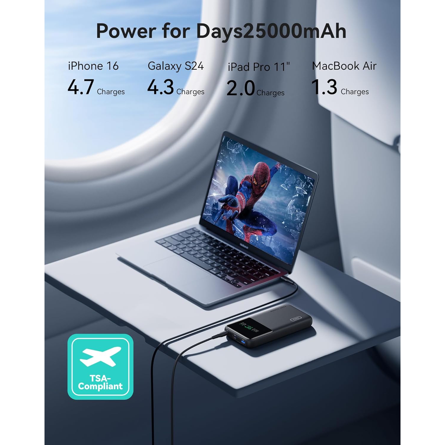 Chargeur portable 140&nbsp;W d'INIU - Chargeur portatif 25000&nbsp;mAh, USB-C, écran numérique, recharge rapide pour portable, iPhone, MacBook et