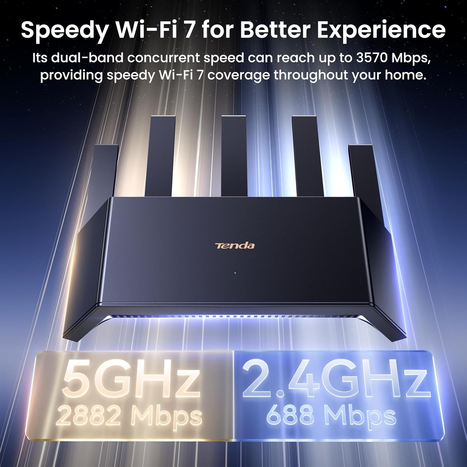Tenda BE3600 Wi-Fi 7 Router - Dual Band Gigabit Router, 3x1G Ports, VPN, MLO, Parental Control, Access Point Mode, Vertical Wi-Fi