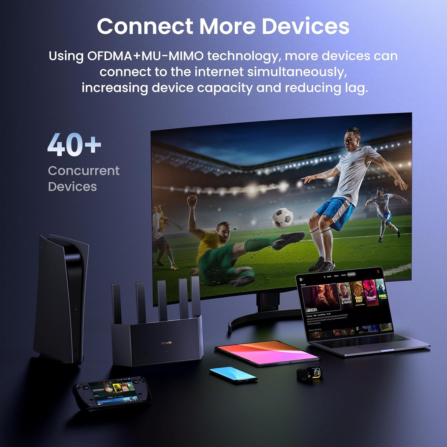 Tenda AX3000 Wi-Fi 6 Router - Dual Band Gigabit Wireless Router, High Speed Gaming, Long Range Coverage, Vertical Design, WPA3, VPN Support