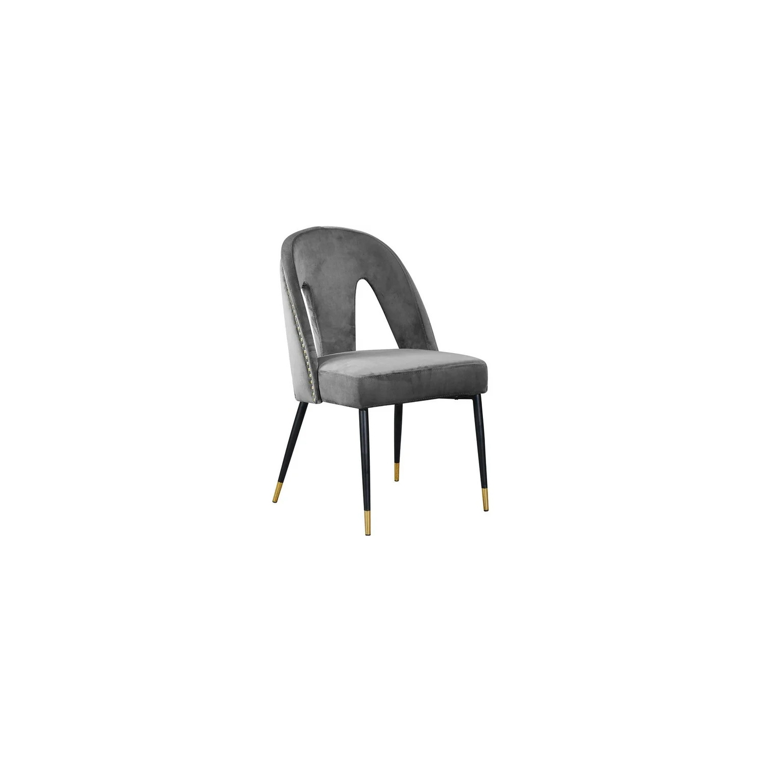 Cleo Grey Velvet Cleo Dining Chairs, Gold Nailhead Trim, Set of 2, 50.8 x 47 x 87.6 cm