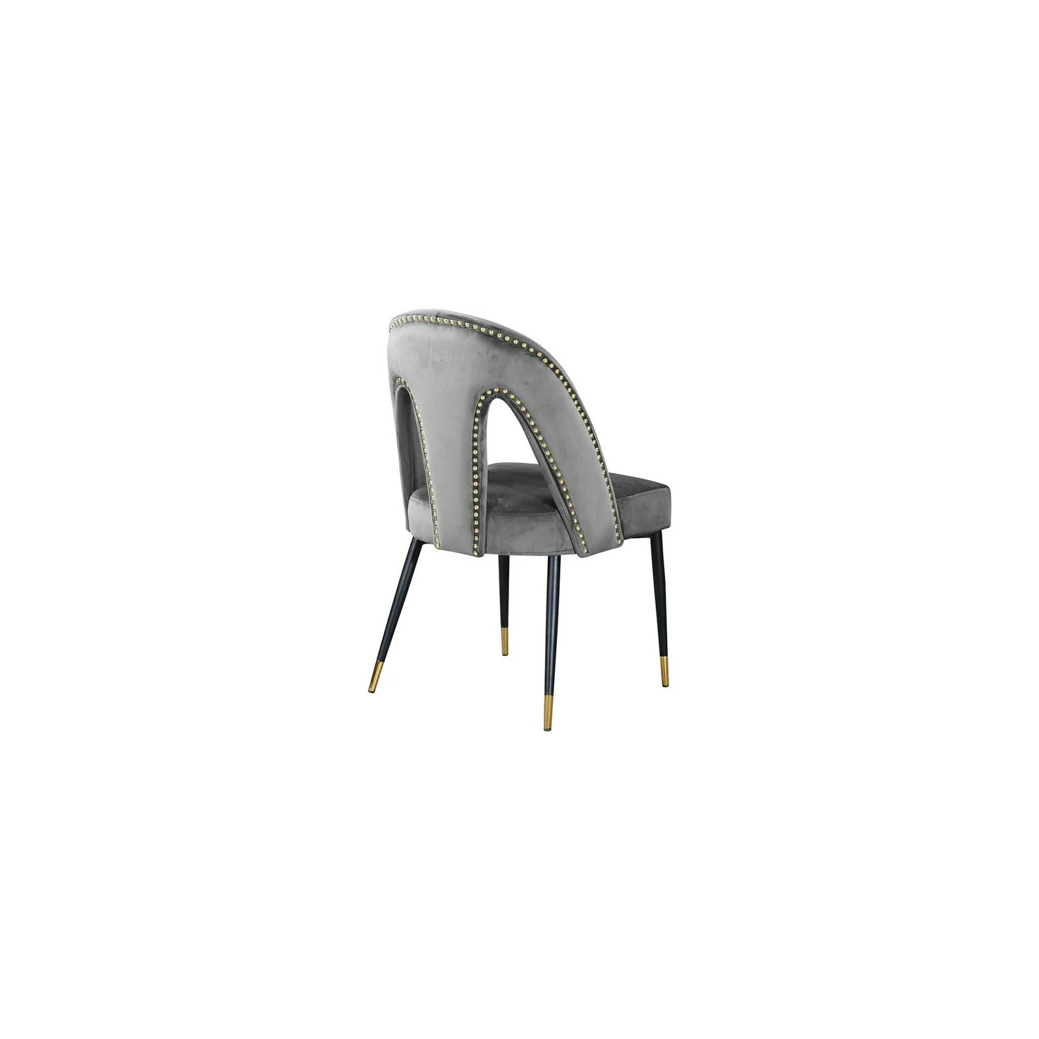 Cleo Grey Velvet Cleo Dining Chairs, Gold Nailhead Trim, Set of 2, 50.8 x 47 x 87.6 cm