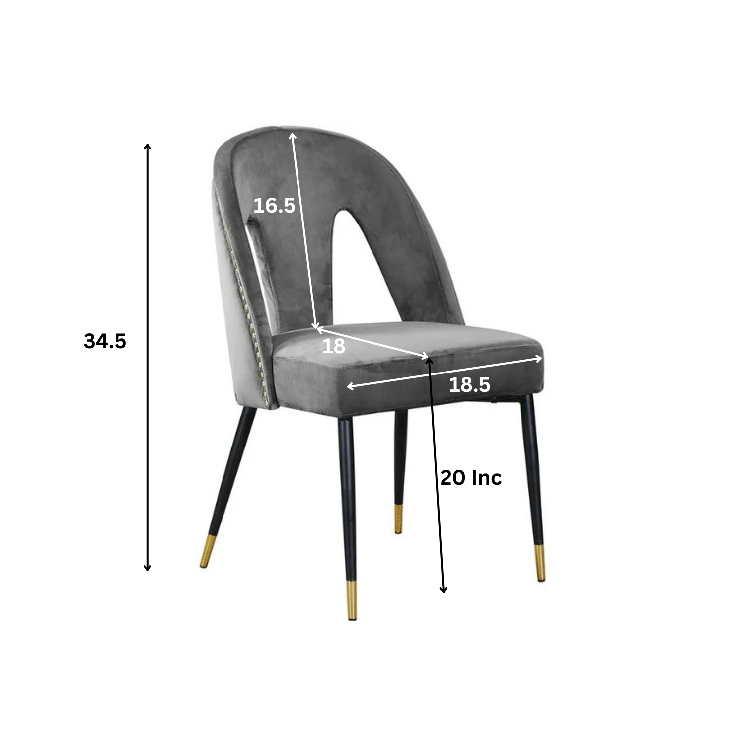 Cleo Grey Velvet Cleo Dining Chairs, Gold Nailhead Trim, Set of 2, 50.8 x 47 x 87.6 cm