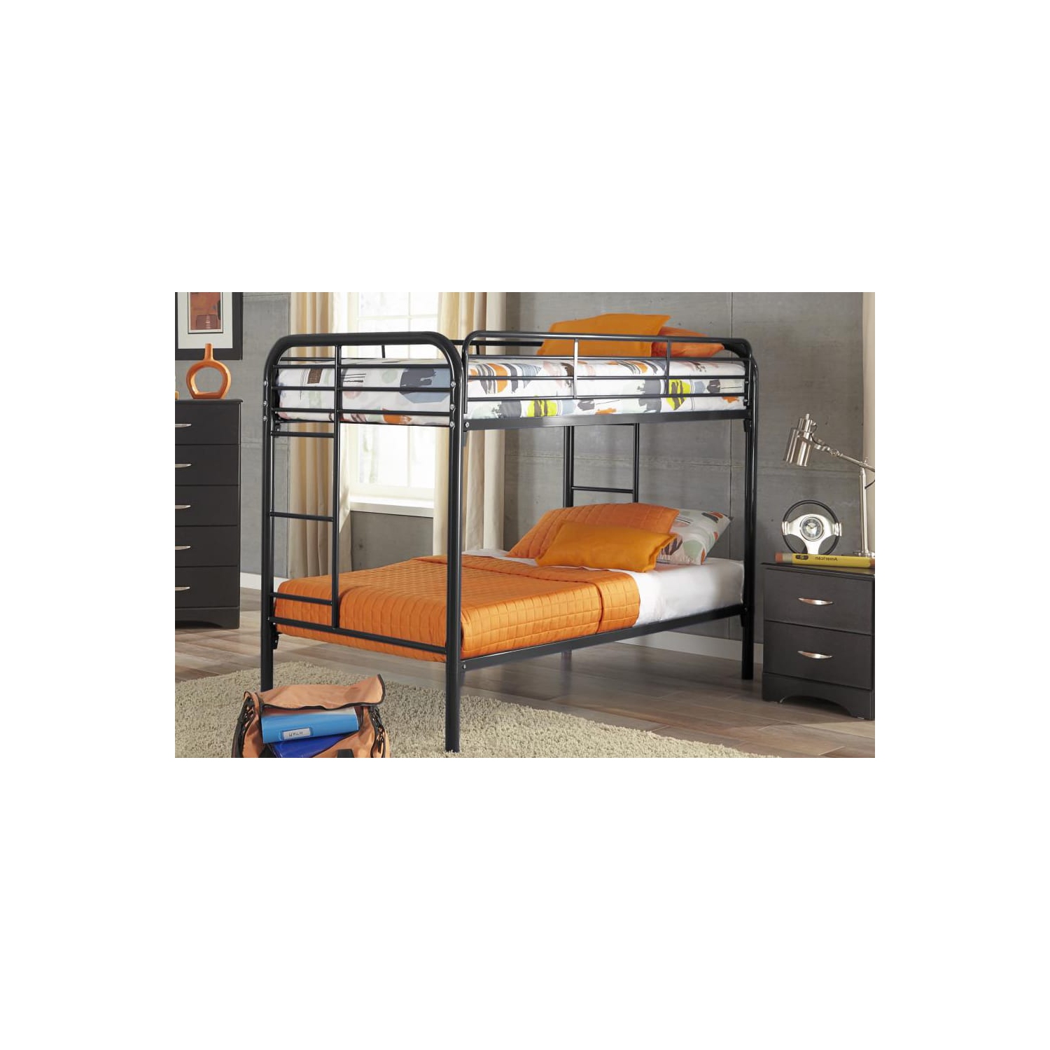 QUEENSONS – Cadre de lit superposé contemporain en métal, 190,5 99&nbsp;cm, noir, lit simple, aucun sommier requis