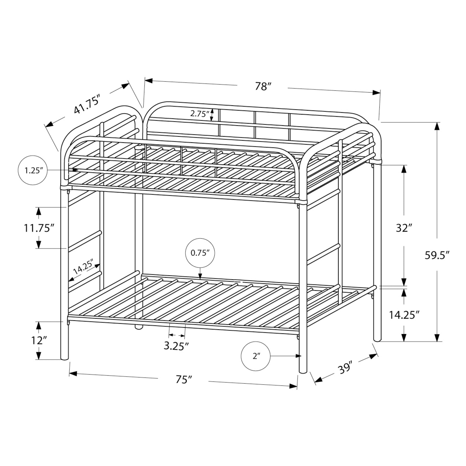 QUEENSONS – Cadre de lit superposé contemporain en métal, 190,5 99&nbsp;cm, noir, lit simple, aucun sommier requis