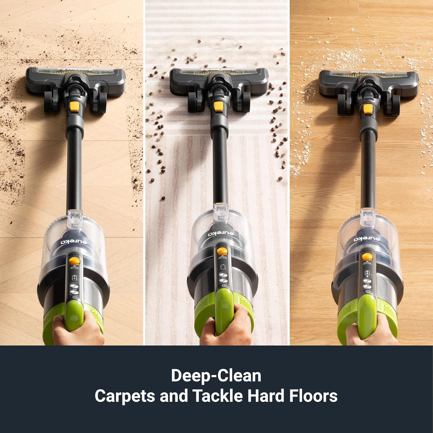 Aspirateur sans fil RapidClean Pro D'EUREKA pour planchers durs, aspirateur-balai léger LED, aspirateur-balai pratique et aspirateur à main, vert,