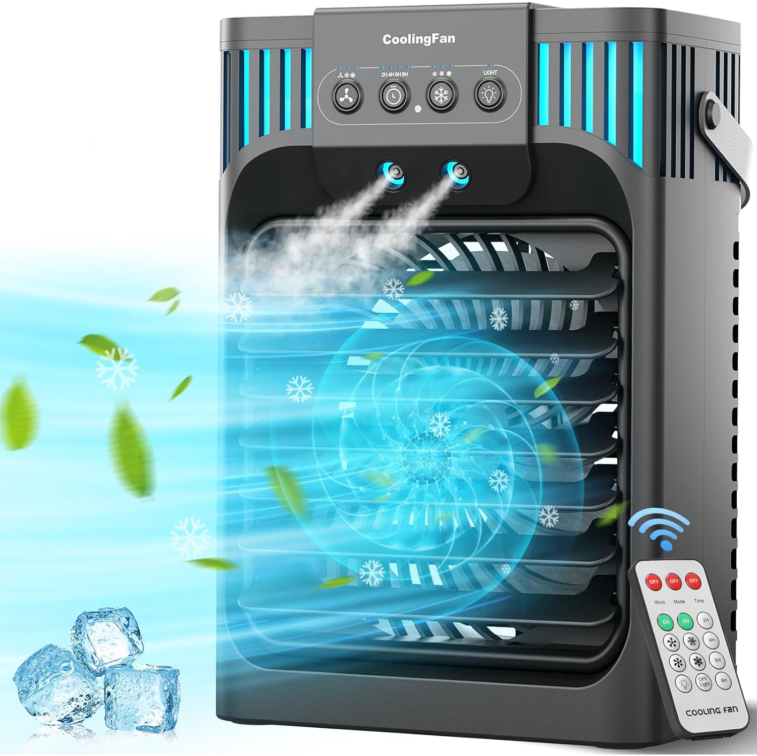 Portable Air Conditioner, LEAEYFE 3 Higher Speeds With 1200ml Extra Large Water Tank, 7 Color Lights 2/8 Hour Timer, 120° OscillatingCooling Fan For