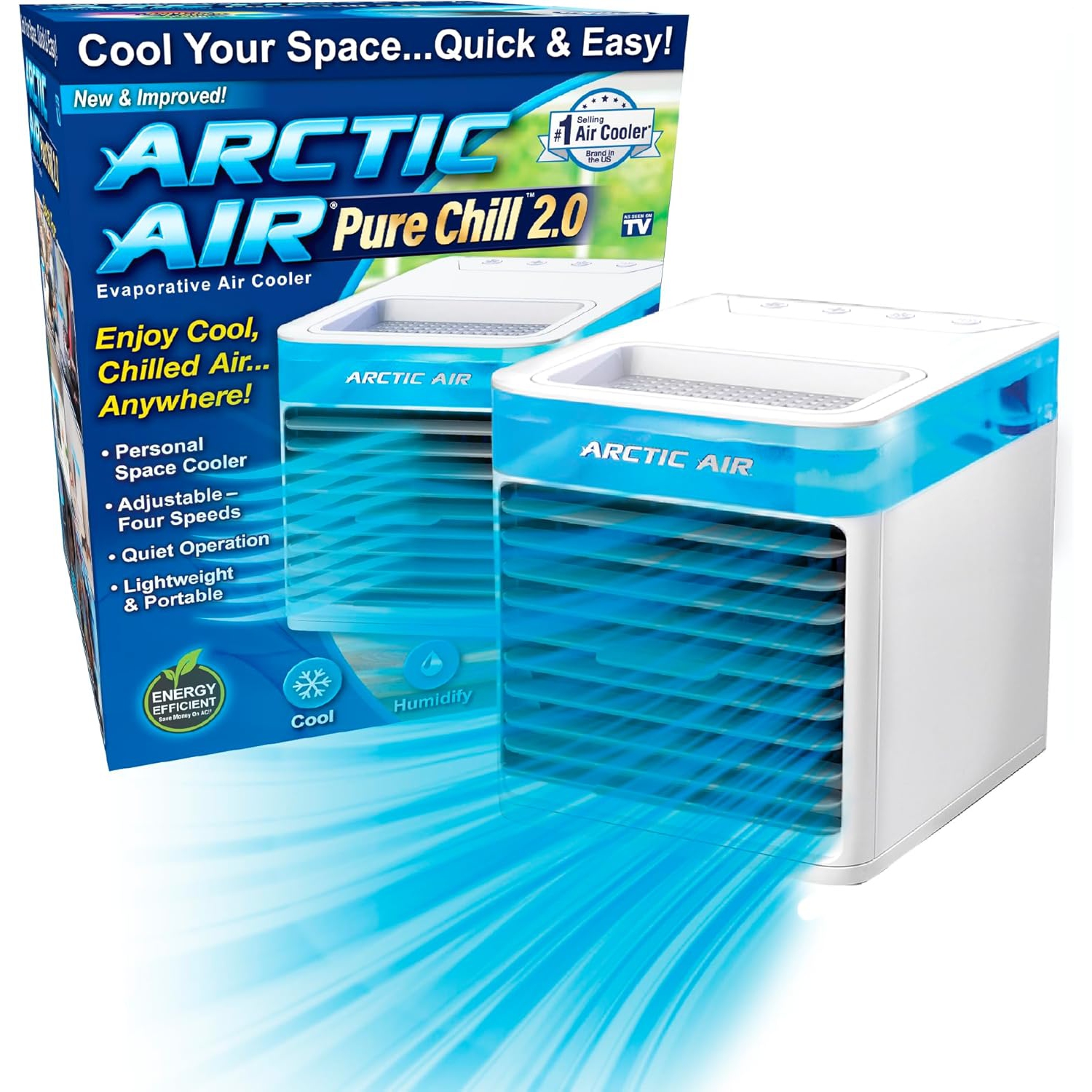 Arctic Air Pure Chill 2.0 Evaporative Air Cooler by Ontel - Powerful, Quiet, Lightweight and Portable Space Cooler with Hydro-Chill Technology For