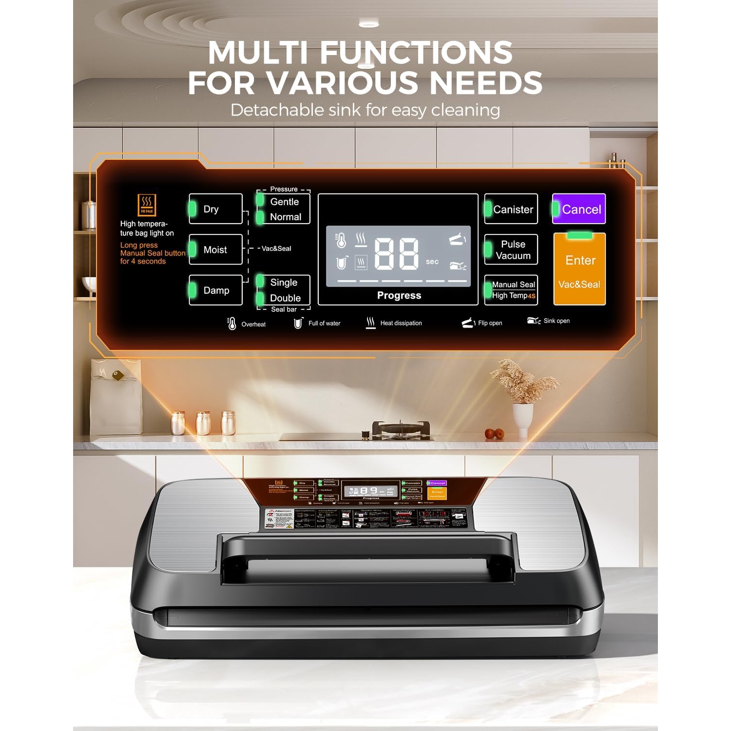 Scelleuse sous vide MZROT 95Kpa - Scelleuse automatique commerciale avec coupe-aliments, 10 sacs précoupés et tuyau pour accessoires, trousse de