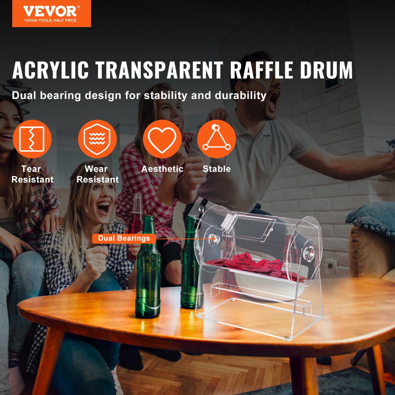 VEVOR 2 Keys Acrylic Raffle Drum, Professional Raffle Ticket Spinning Cage, Transparent Lottery Spinning Drawing, Holds 2500 Tickets or 100 Raffle