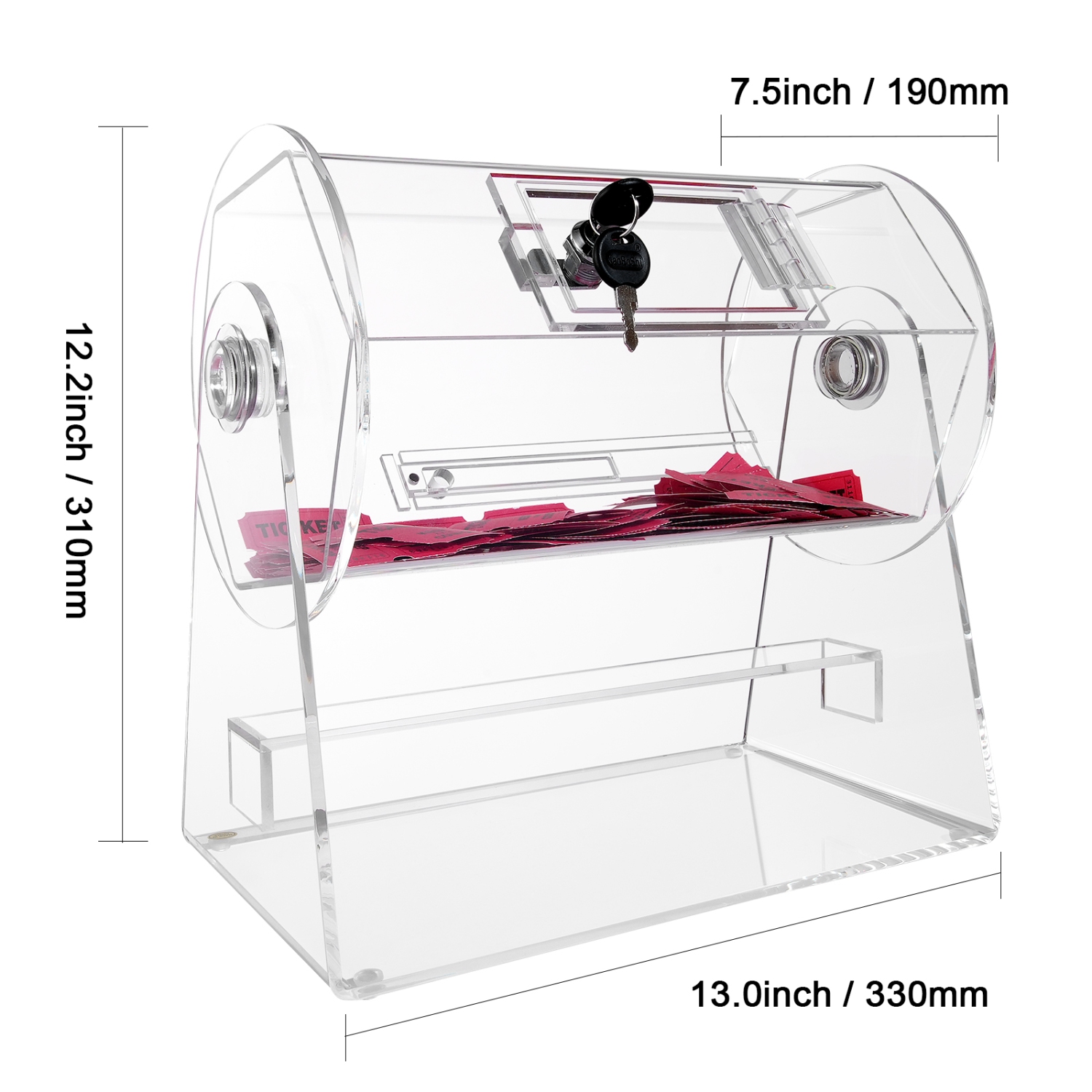 VEVOR 2 Keys Acrylic Raffle Drum, Professional Raffle Ticket Spinning Cage, Transparent Lottery Spinning Drawing, Holds 2500 Tickets or 100 Raffle