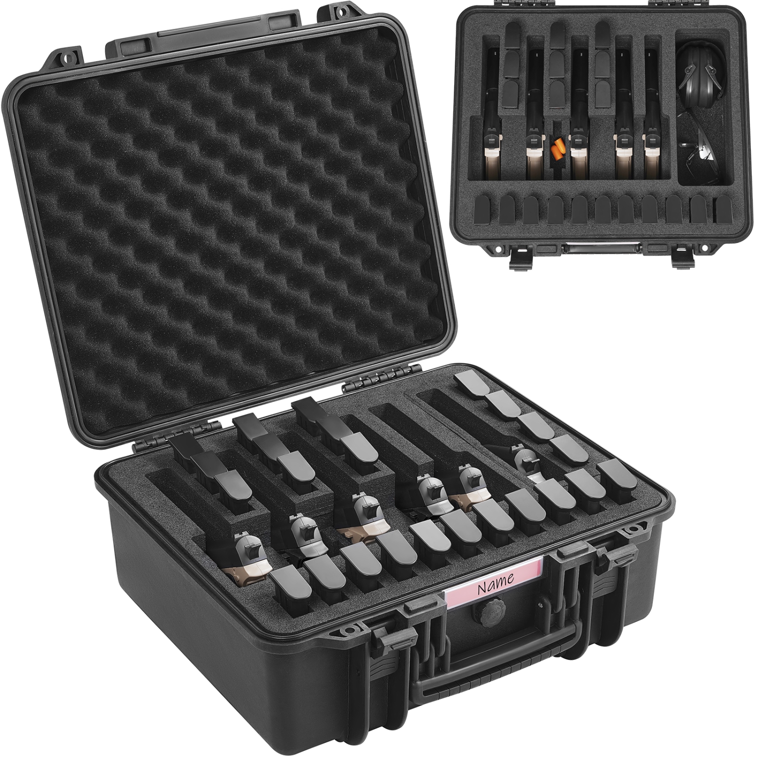 VEVOR 19.3×17.1×8.3 in Hard Pistol Cases with Pre-cut Lining, Waterproof & Dustproof Hard Gun Case for 6 Pistol, Lockable Pistol Case, Black