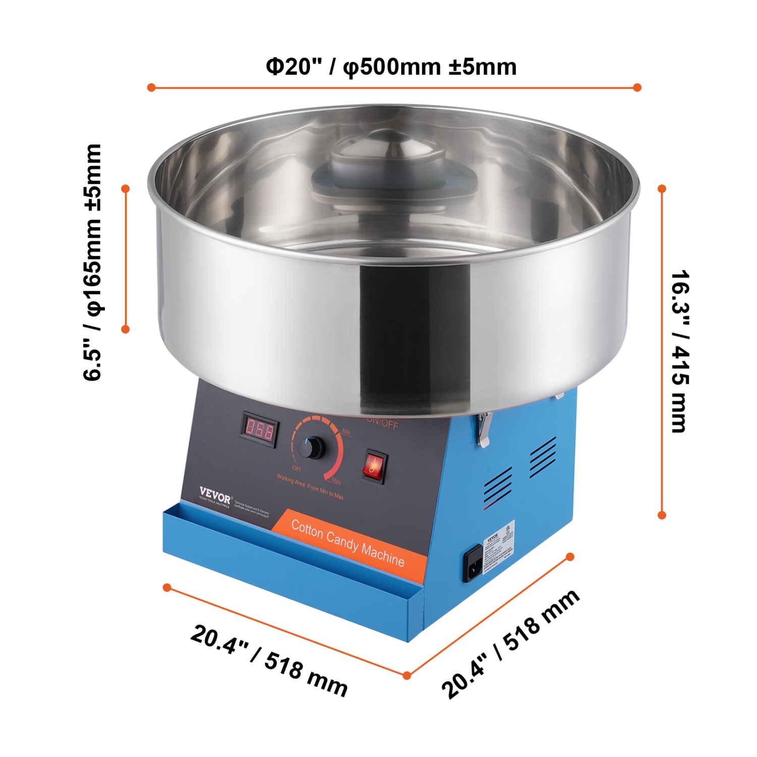 VEVOR 1000W Electric Cotton Candy Machine, Candy Floss Maker, Commercial Cotton Candy Machine with Stainless Steel Bowl, and Sugar Scoop, Perfect for