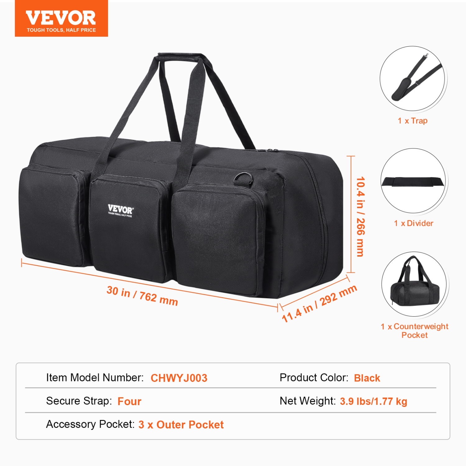VEVOR 30” Telescope Case, Telescope Storage Bag with Fixed Buckles, Multi-Pocket & Detachable Divider, Shock-Absorbent Telescope Travel Carrying Case