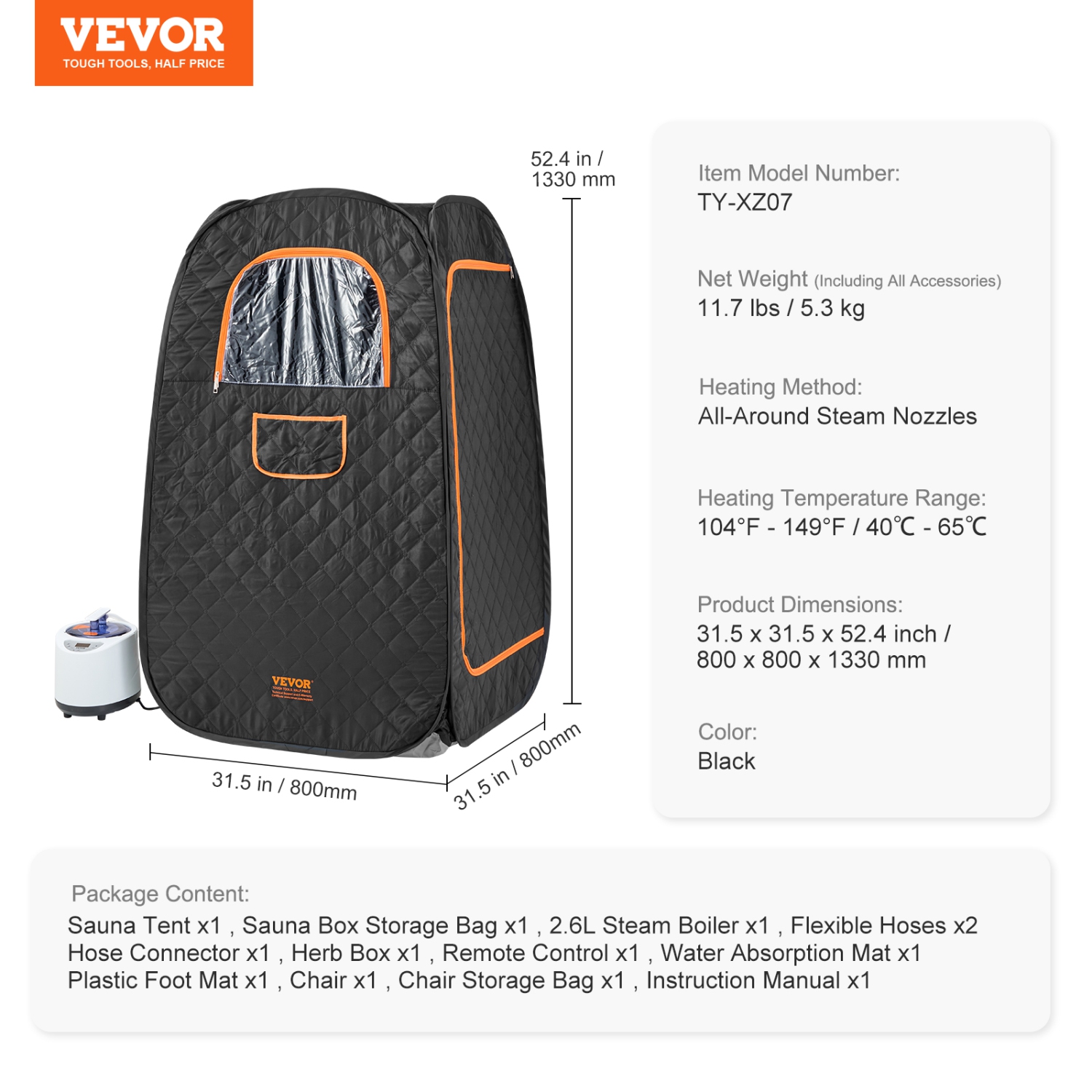 VEVOR Compact Portable Steam Sauna Tent, 1200 Watt Sauna Blanket with Chair & Storage Bag, Home Therapeutic Sauna Tent , Time & Temperature Remote