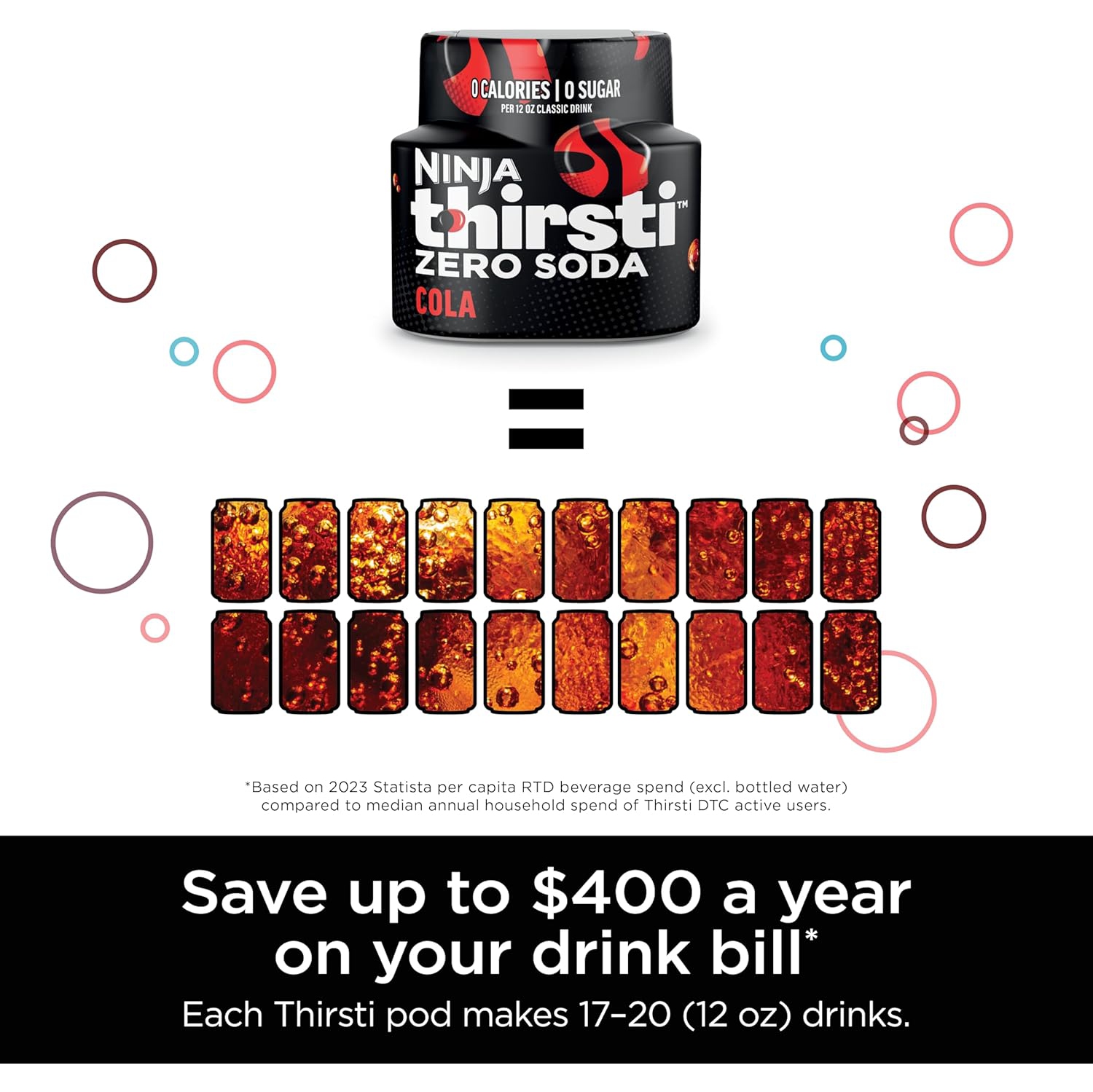 Remis à neuf - Système de boisson Thirsti de Ninja, machine à boissons pétillantes, Créez des boissons pétillantes et fixes uniques, personnalisez la