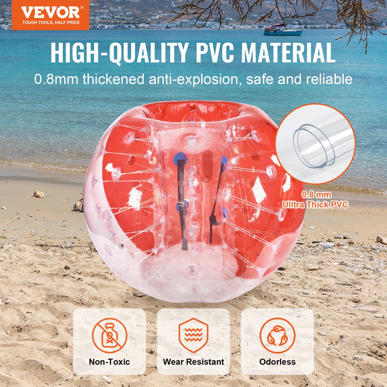 VEVOR 5FT/1.5M Inflatable Bumper Ball 1-Pack, Body Sumo Zorb Balls for Teen & Adult, 0.8mm Thick PVC Human Hamster Bubble Balls for Outdoor Team