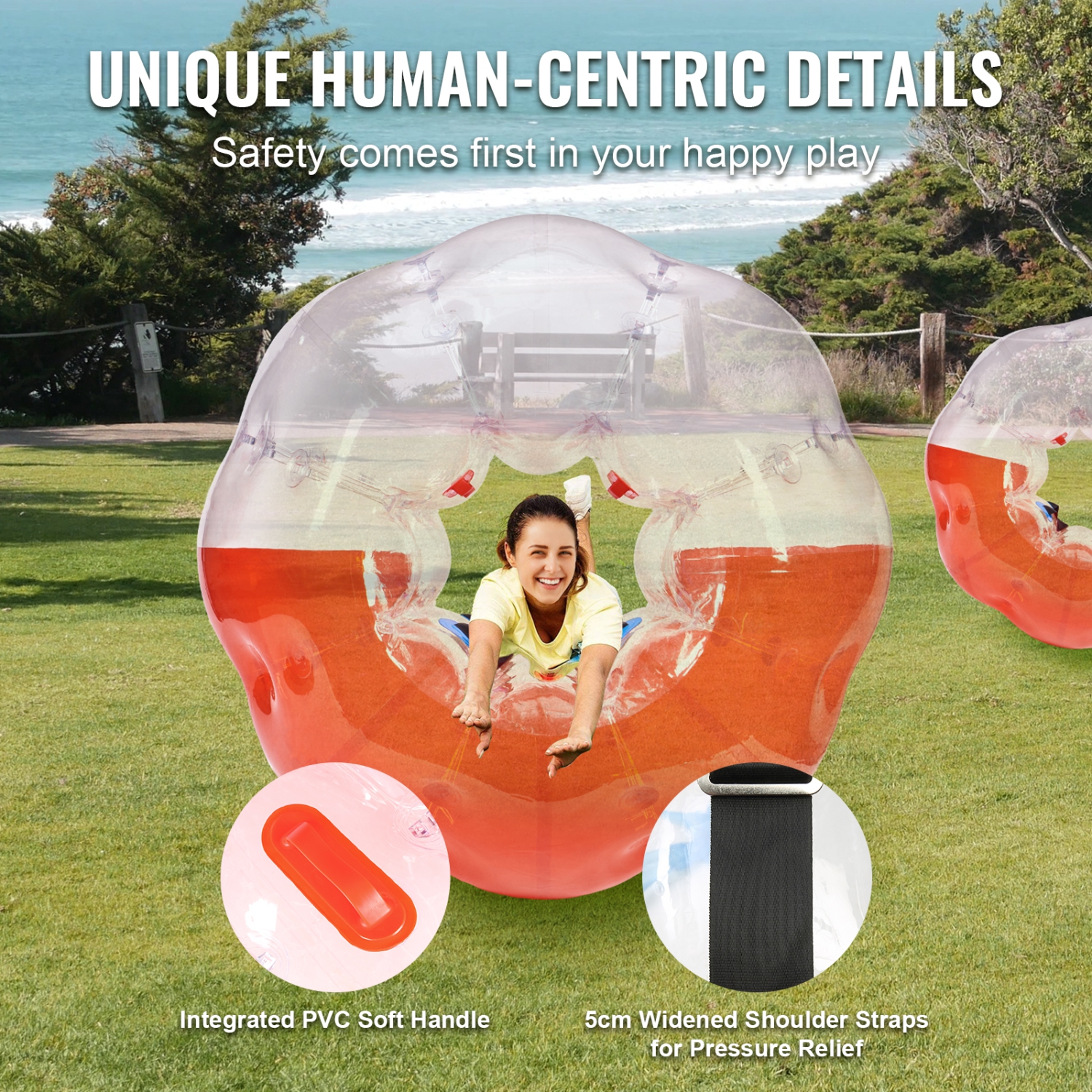 VEVOR 5FT/1.5M Inflatable Bumper Ball 1-Pack, Body Sumo Zorb Balls for Teen & Adult, 0.8mm Thick PVC Human Hamster Bubble Balls for Outdoor Team