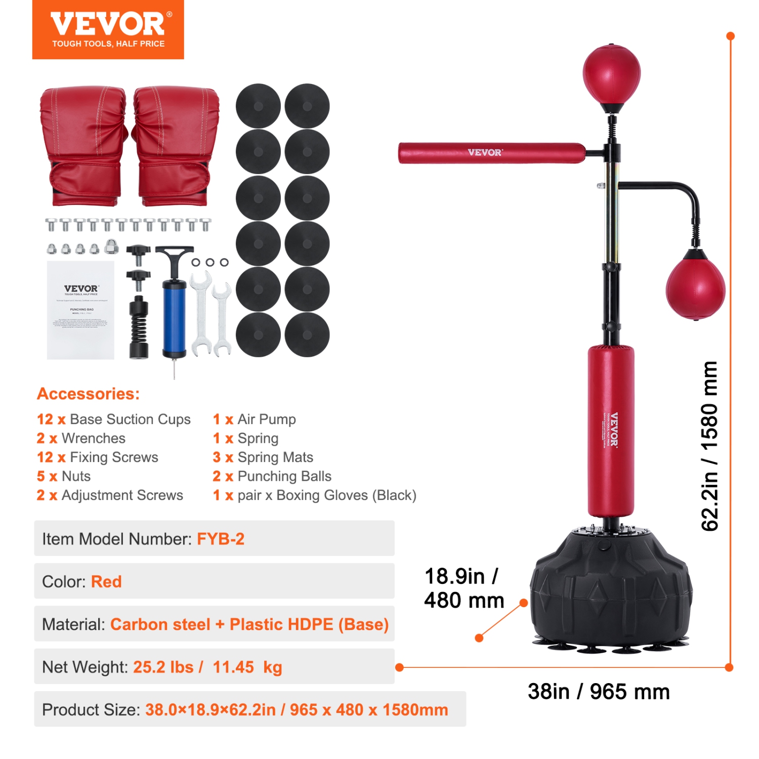 VEVOR Boxing Speed Trainer, Punching Bag with Stand, Reflex Boxing Bag for Teens & Adults, Height Adjustable Free Standing Strike Bag Set with