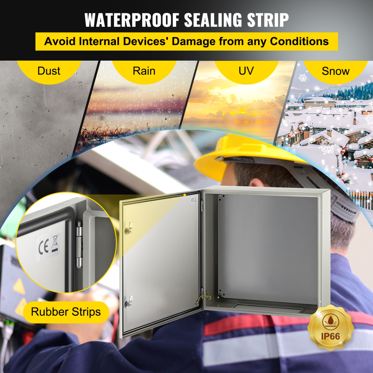 VEVOR 24x24x8'' NEMA Steel Case, NEMA 4X Metal Electric Enclosure, IP66 Water & Dust Resistant, Suitable for Both Outdoor & Indoor Use, Includes