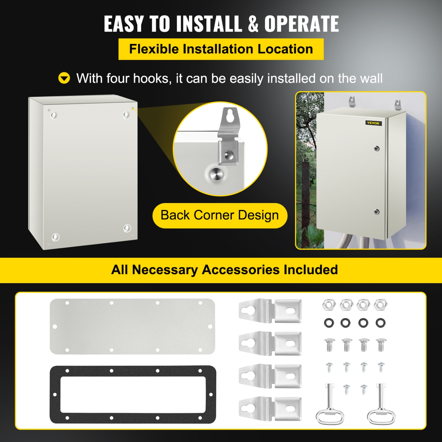 Boîtier en acier VEVOR NEMA 24 x 16 x 10&nbsp;po, boîtier électrique en acier NEMA 4X, étanche et hermétique à la poussière IP66, boîte de jonction