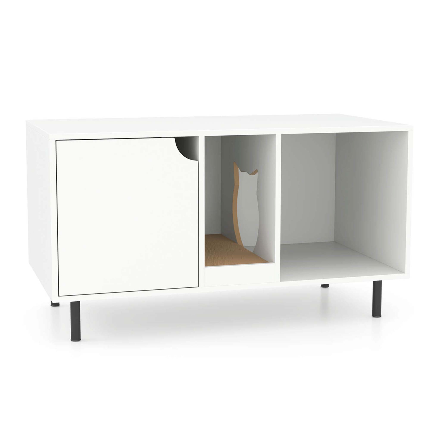 Costway 40" Hidden Cat Washroom with Storage Removable Scratcher Metal Legs for Large Cats Gray/White