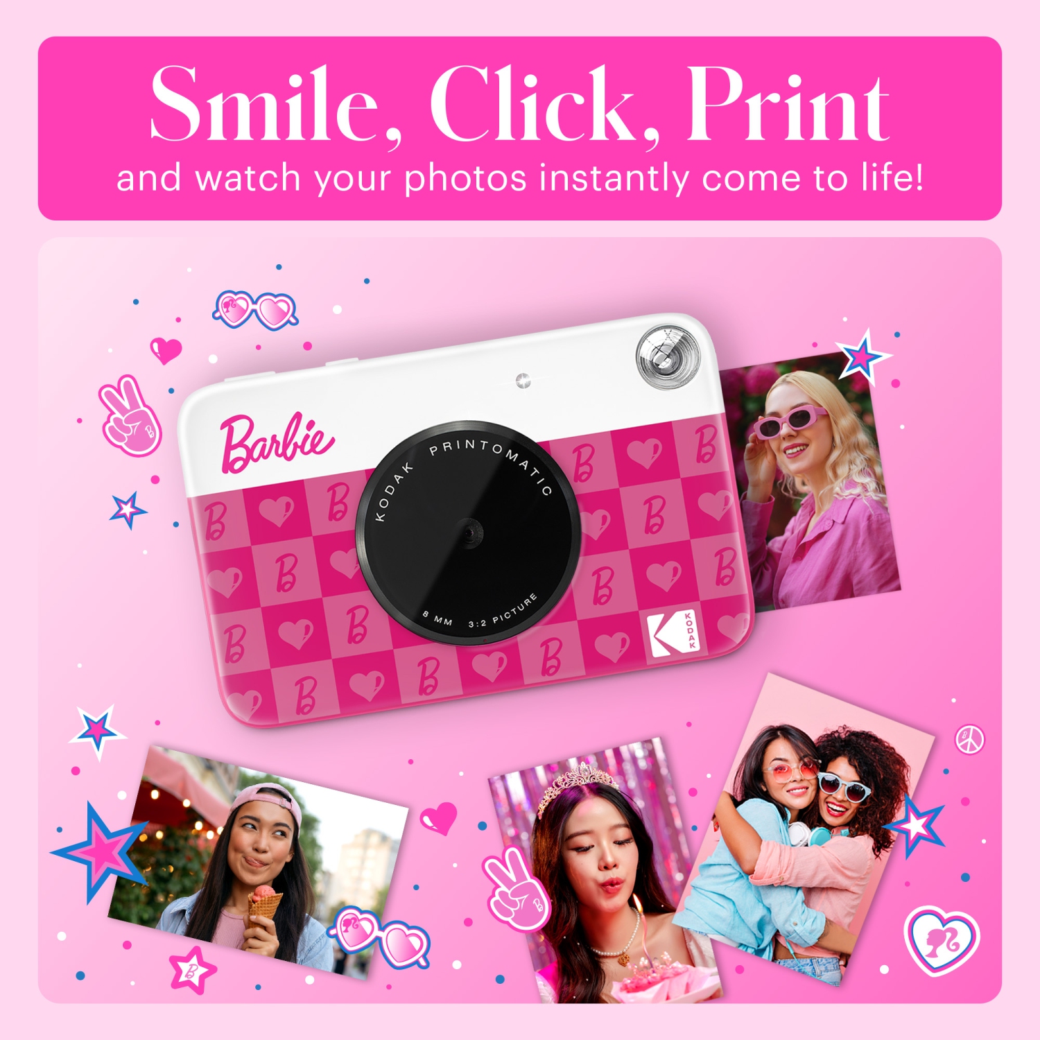 Barbie x Kodak Printomatic 2x3” Instant Print Camera, 5MP Portable Instant Camera - Iconic Style