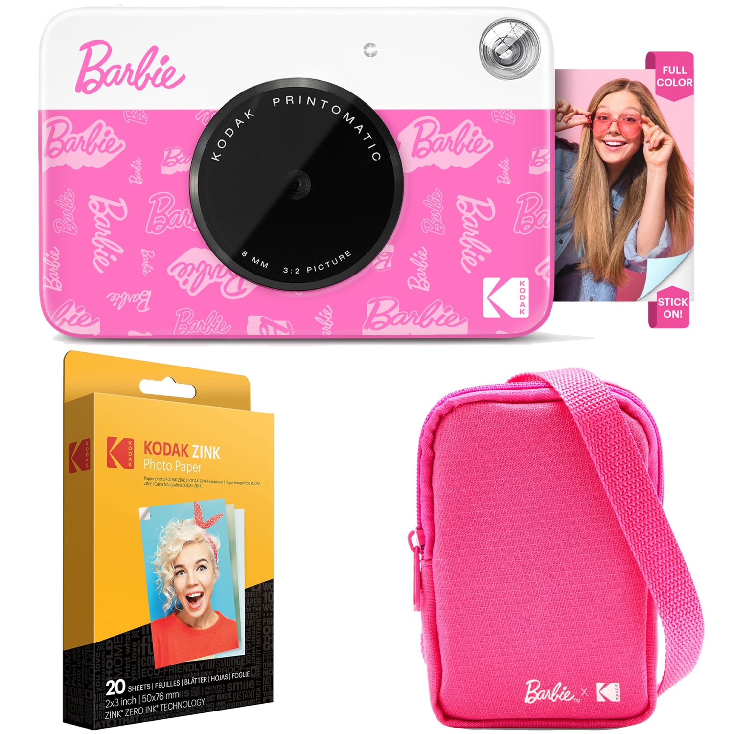 Kodak x Barbie Printomatic Instant Print Camera Signature Style, Case + Paper - Bundle