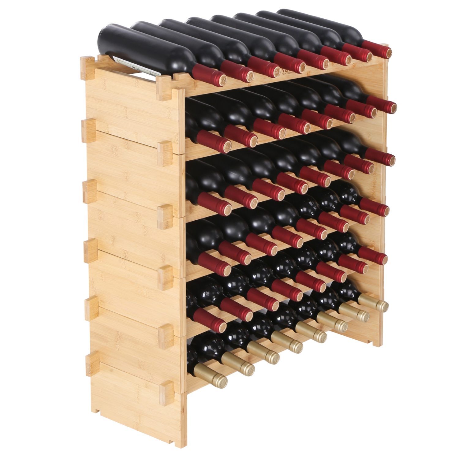 VEVOR 48 Bottle Stackable Modular Wine Rack, 6-Tier Solid Bamboo Wood Storage Racks, Floor Freestanding Wines Holder Display Shelf, Wobble-Free