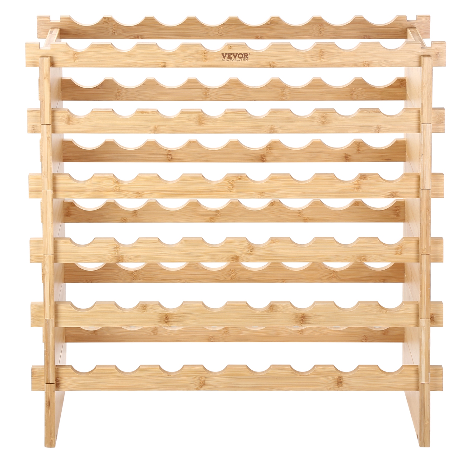 VEVOR 48 Bottle Stackable Modular Wine Rack, 6-Tier Solid Bamboo Wood Storage Racks, Floor Freestanding Wines Holder Display Shelf, Wobble-Free