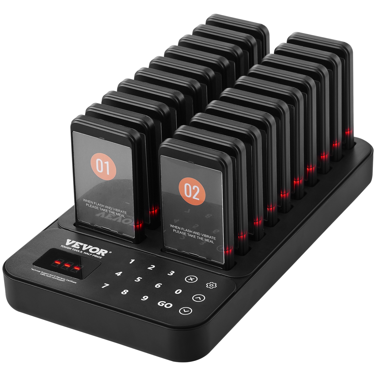 VEVOR Restaurant Pager System, Wireless 400m Long Range Lineup Waiting Queue Signal, Guest Customer Calling Beepers with Vibration & Flashing, 20