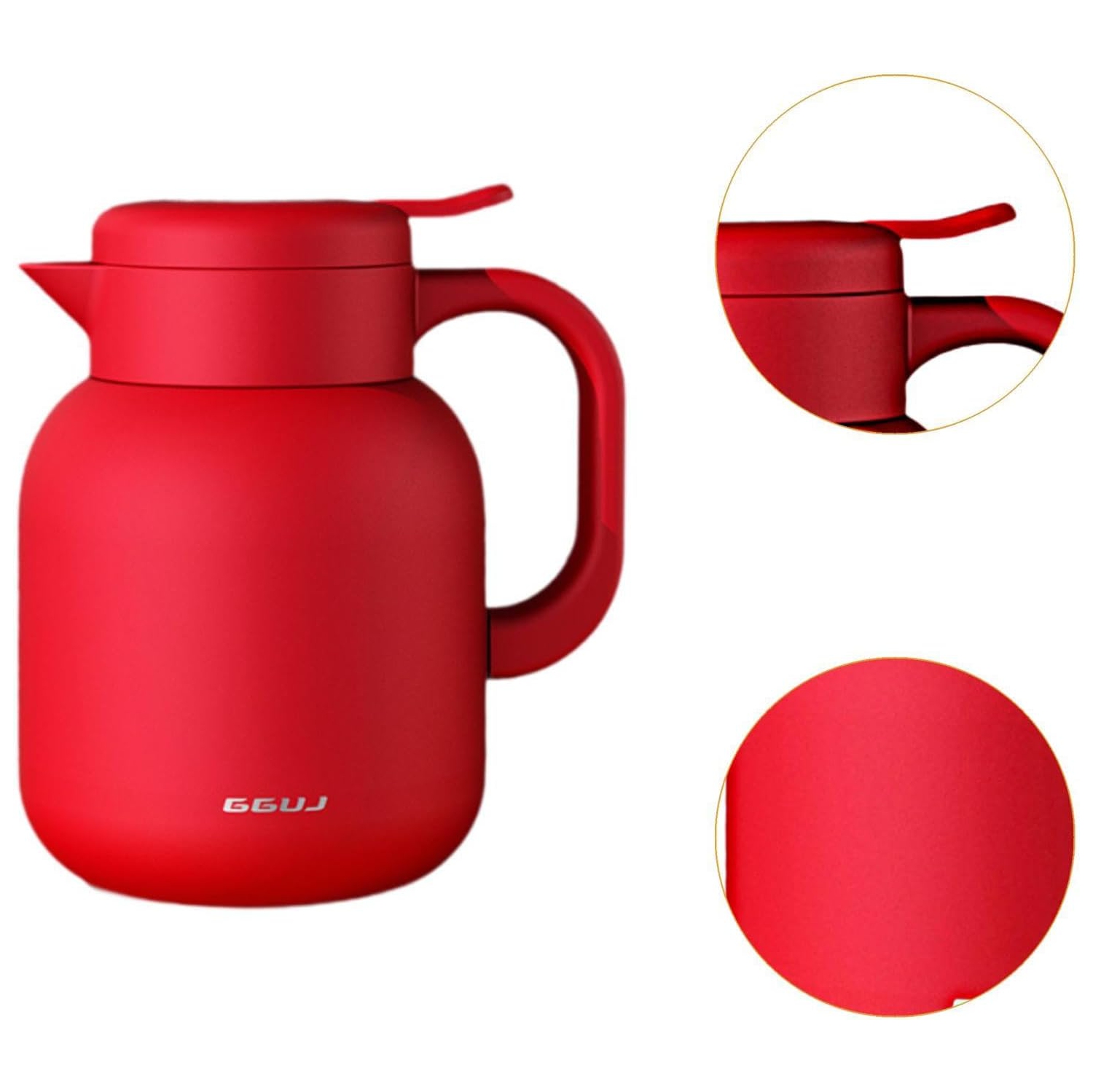 1L Red Insulated Coffee Pot – 316 Stainless Steel, Built-in Tea Filter, Leakproof & One-Touch Pour, Ergonomic Handle
