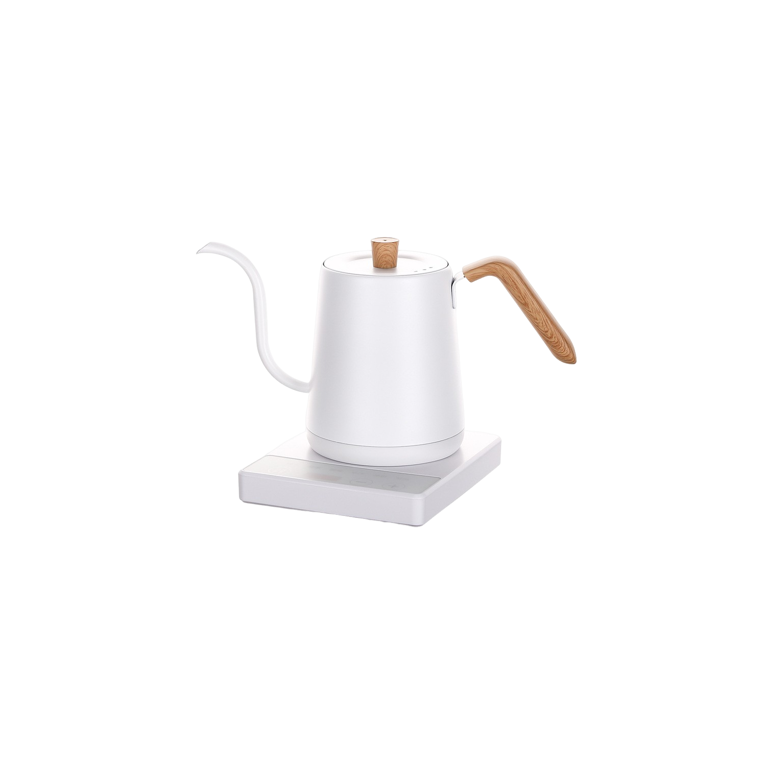 White Wood Grain Compact Electric Gooseneck Kettle - 0.8L, 1000W Fast Boil, Precise Temp Control, Ideal for Pour-Over Coffee & Tea