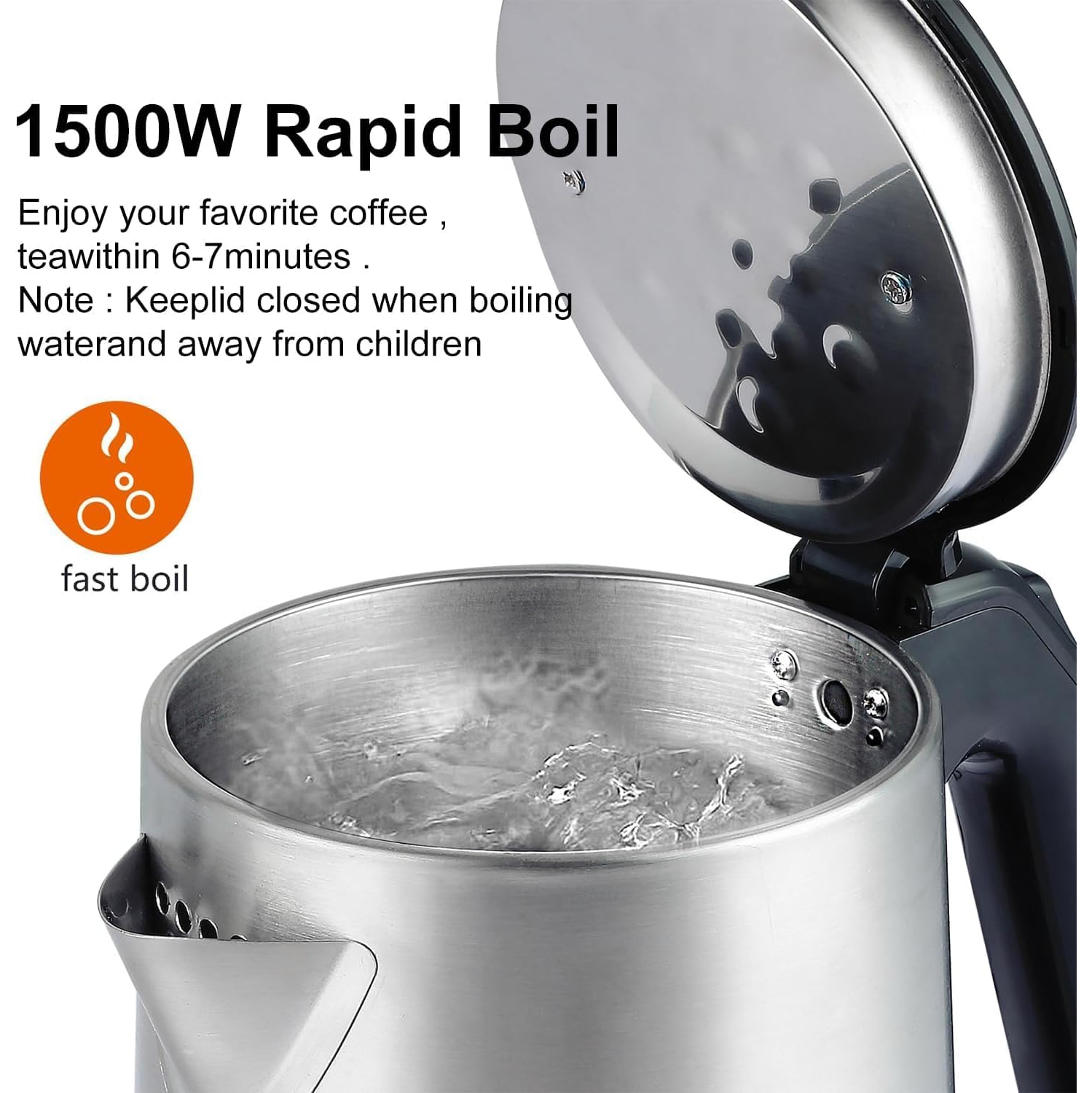 Bouilloire électrique à ébullition rapide de 2&nbsp;L – Acier inoxydable 304, double couche anti-calage, arrêt automatique et base pivotante à 360°,