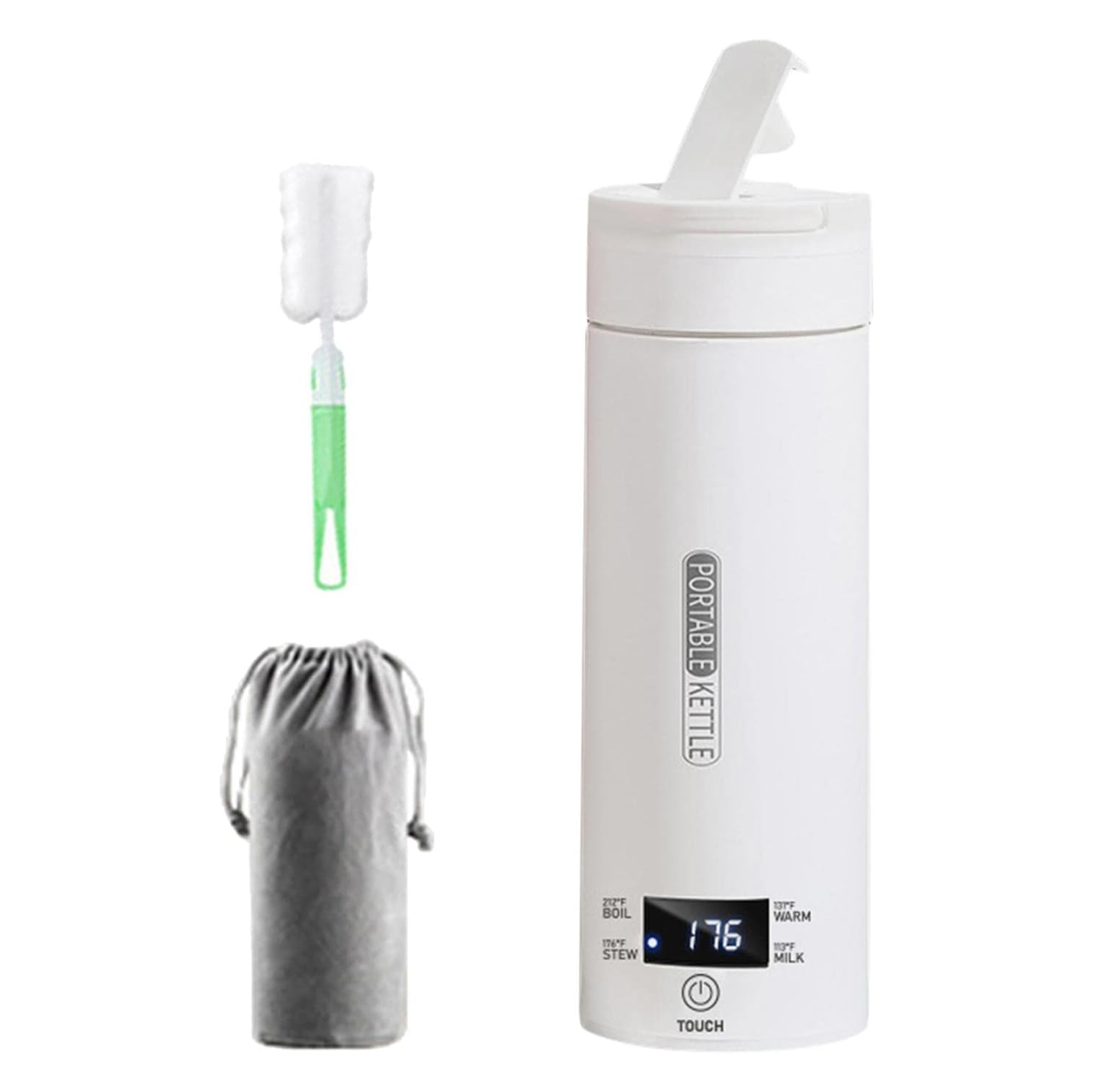 500ml travel kettle - 5-7 minute fast boiling, LCD display, automatic shutoff, leakproof, 316 stainless steel, cleaning kit included, LCD flip lid