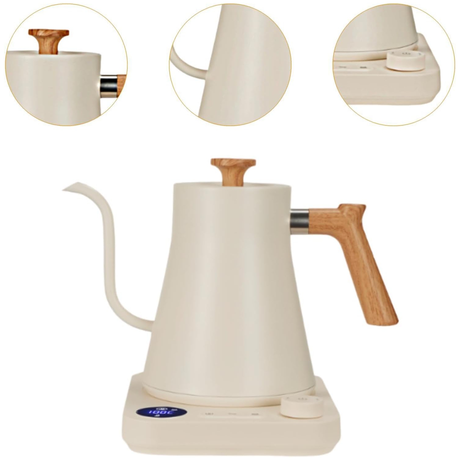 Bouilloire électrique en col de cygne de 1200&nbsp;W - 900&nbsp;ml, température réglable, chauffage rapide, fonction mémoire, adapté pour le café