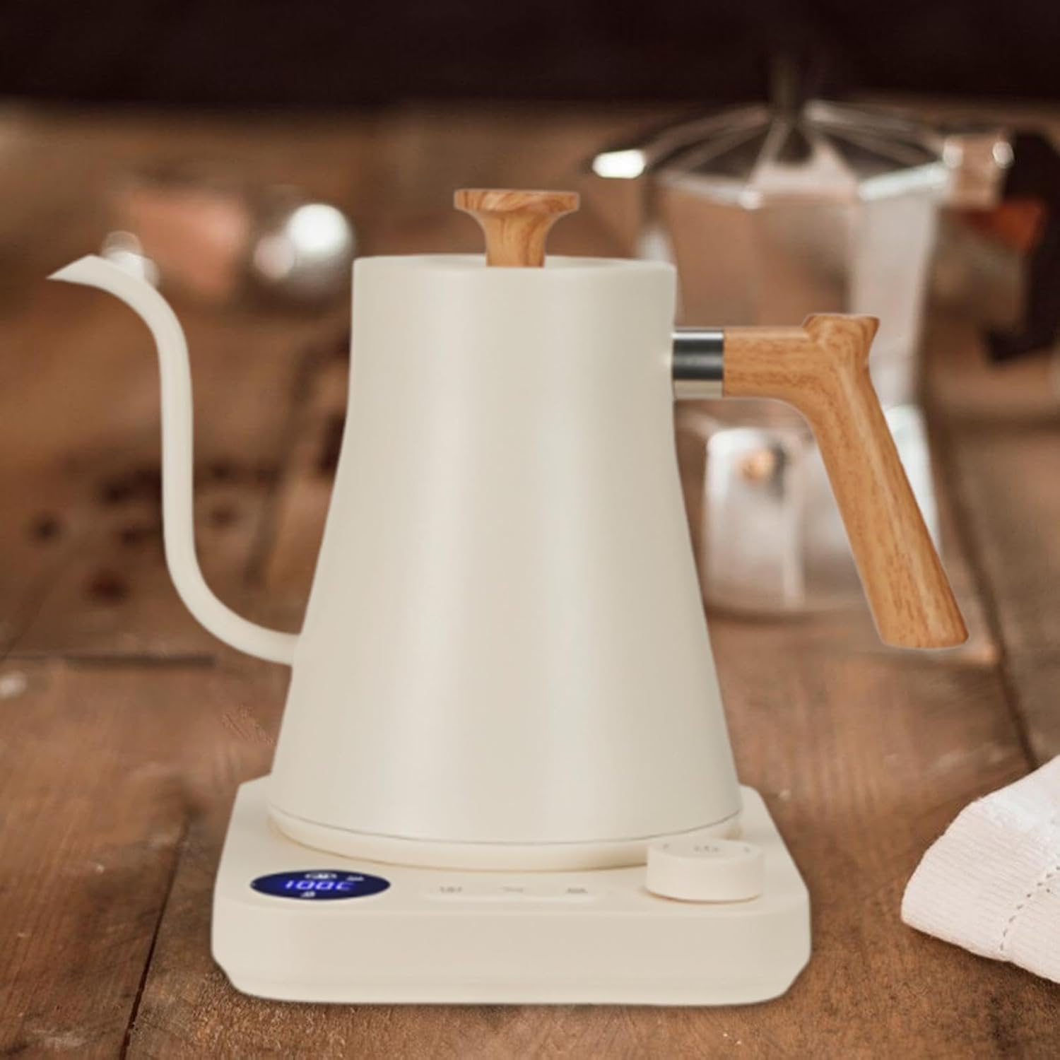 Bouilloire électrique en col de cygne de 1200&nbsp;W - 900&nbsp;ml, température réglable, chauffage rapide, fonction mémoire, adapté pour le café