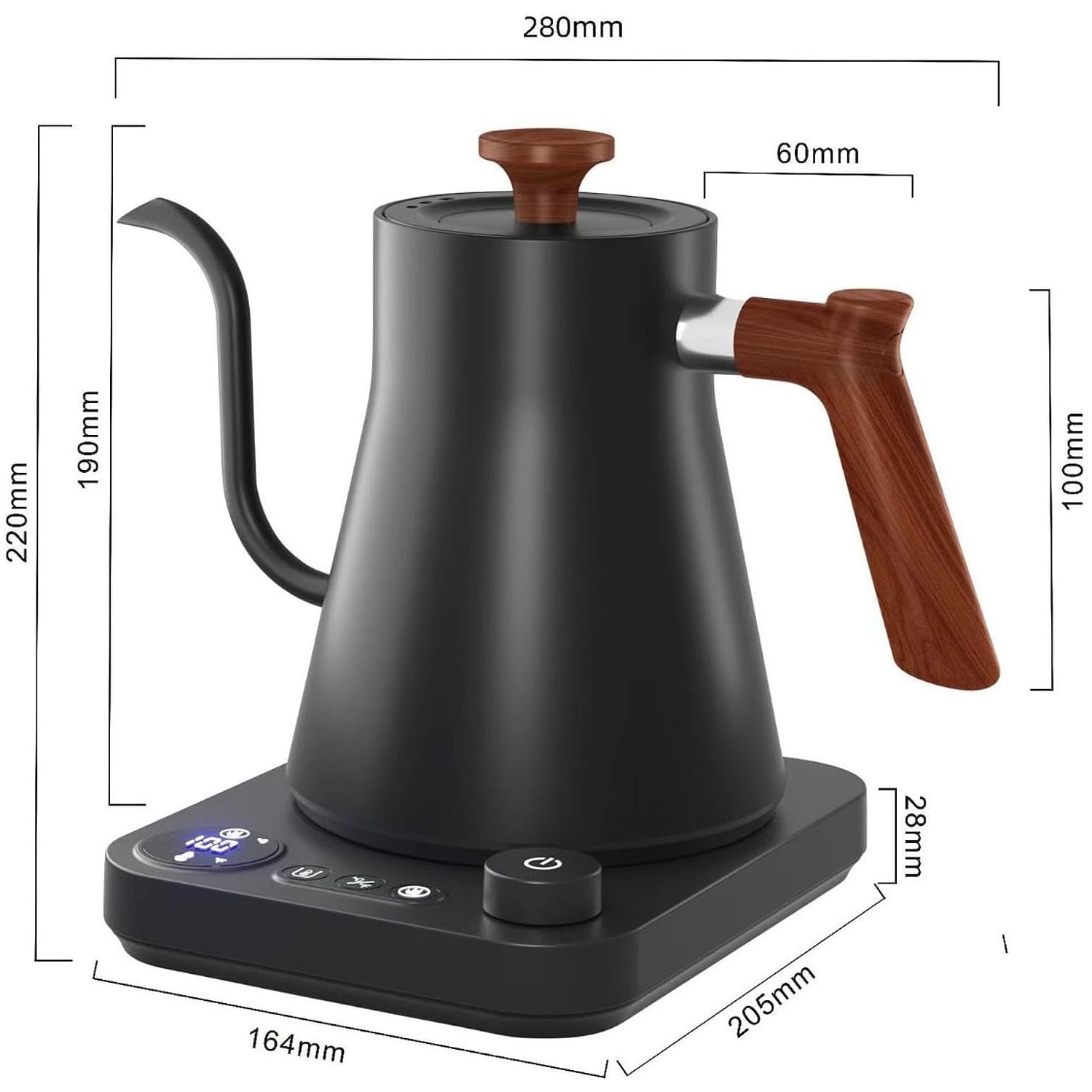 1200W gooseneck kettle electric kettle - 900ml, adjustable temperature, fast heating, memory function, suitable for hand-poured coffee/tea (black)