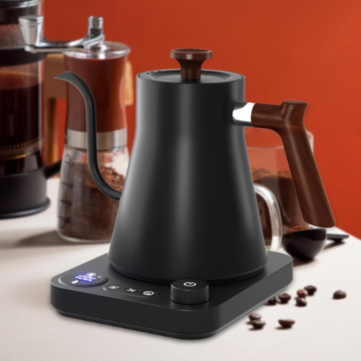 1200W gooseneck kettle electric kettle - 900ml, adjustable temperature, fast heating, memory function, suitable for hand-poured coffee/tea (black)