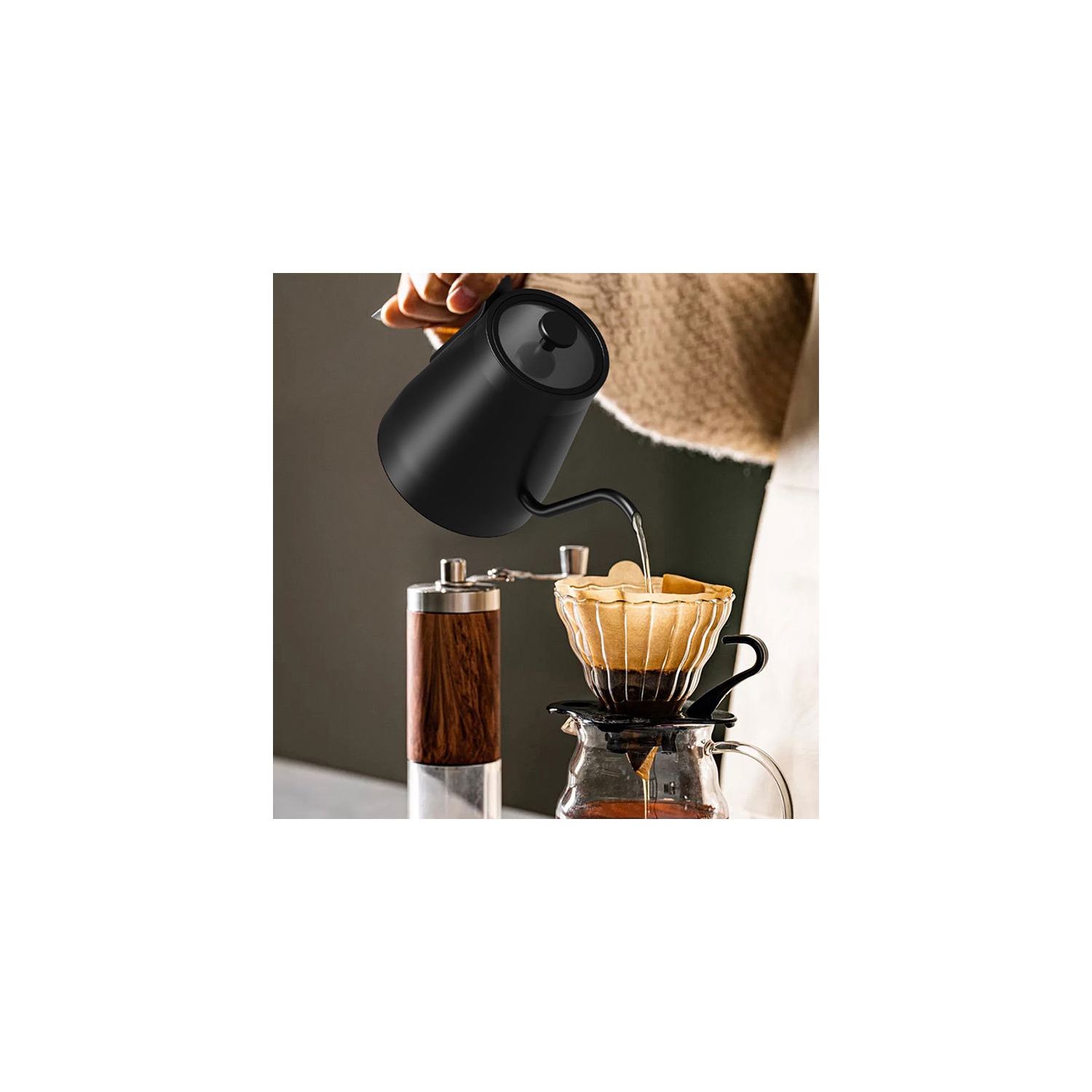 Smart hand-pour electric kettle – accurate temperature display, touch panel, 24-hour heat preservation, gooseneck spout, stainless steel design