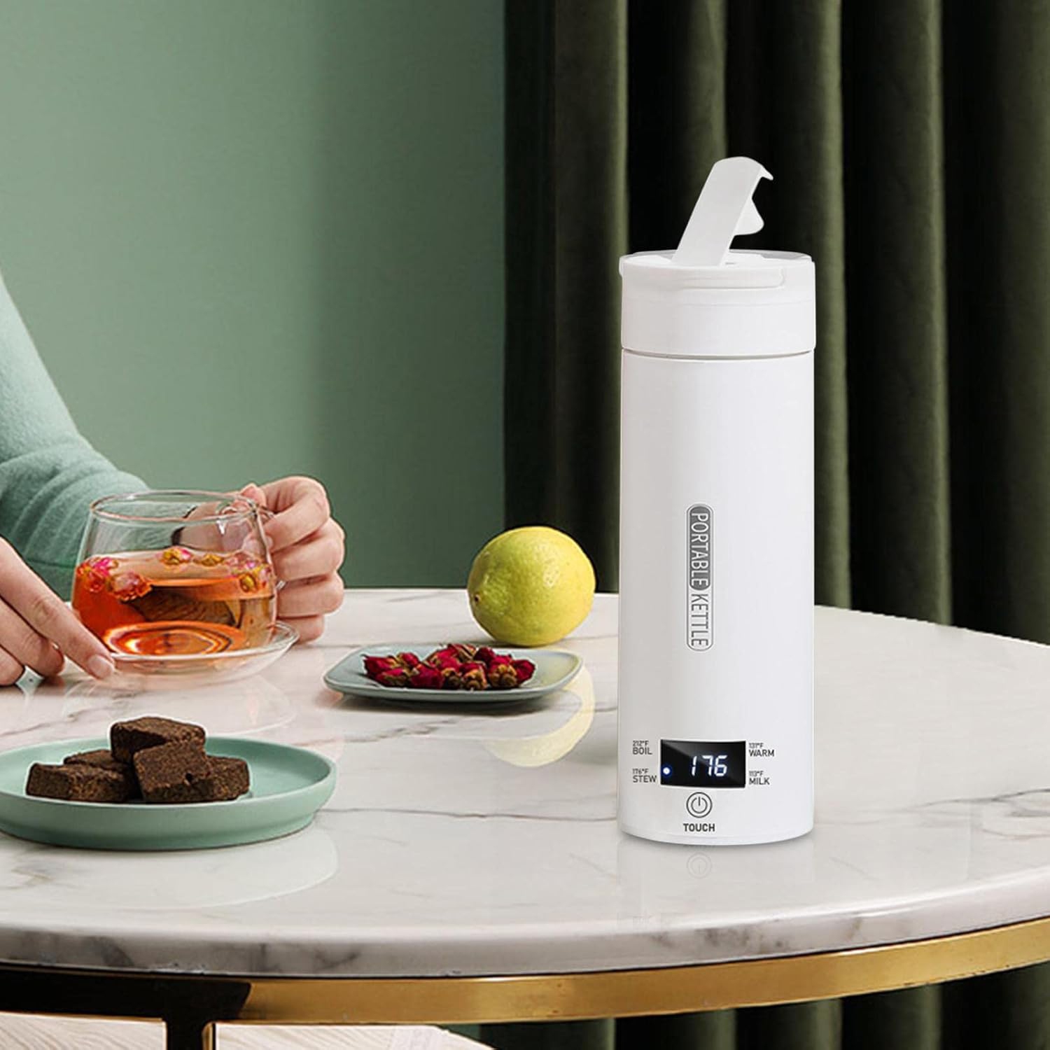 500ml travel kettle - 5-7 minute fast boiling, LCD display, automatic shutoff, leakproof, 304 stainless steel, cleaning kit included, LCD flip lid