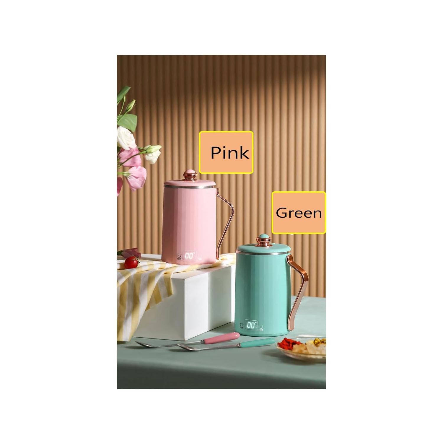 Multifunctional travel electric kettle - 450 ml, 300 watt fast boiling, 304 stainless steel, 4 temperature presets + LCD display, smart touch