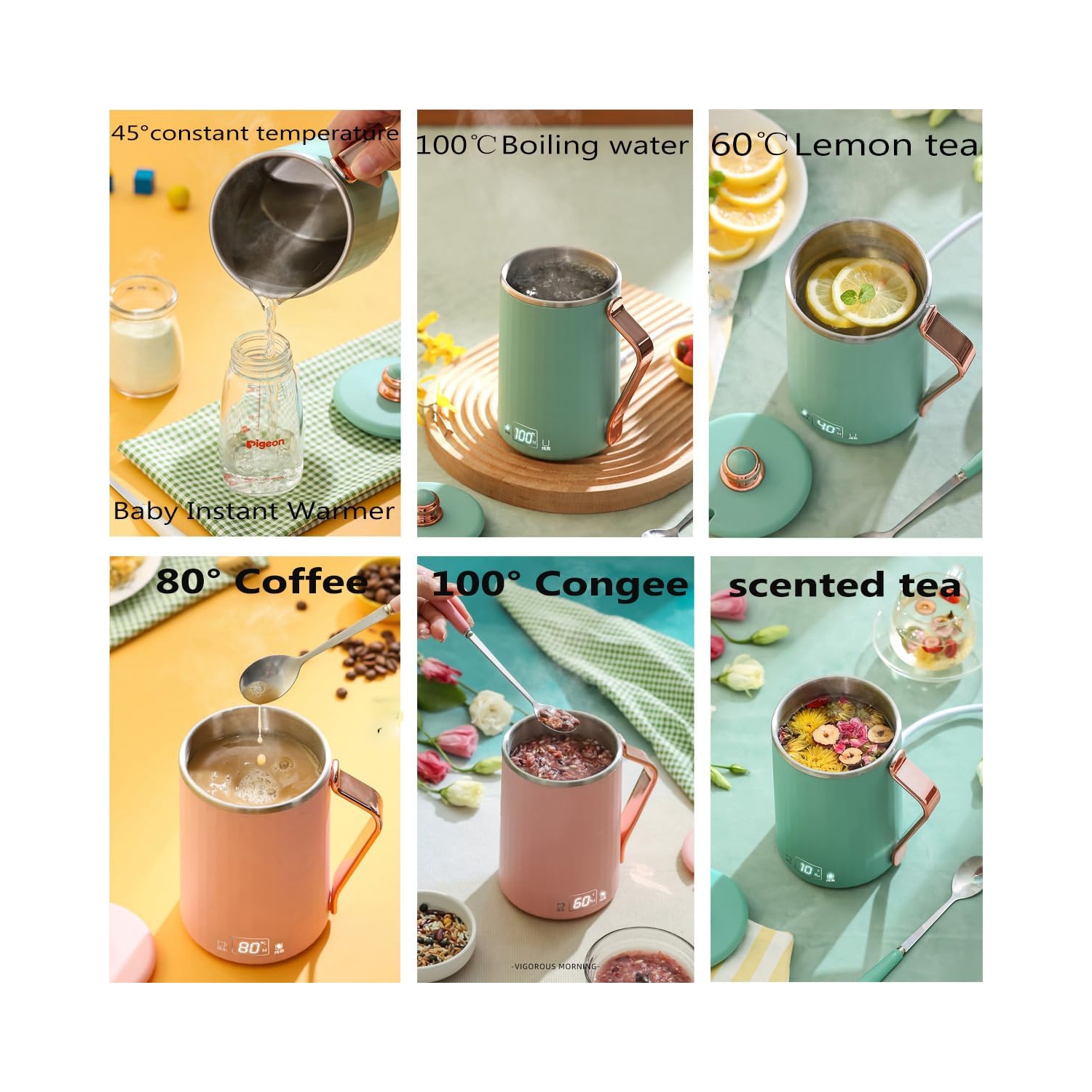 Multifunctional travel electric kettle - 450 ml, 300 watt fast boiling, 304 stainless steel, 4 temperature presets + LCD display, smart touch